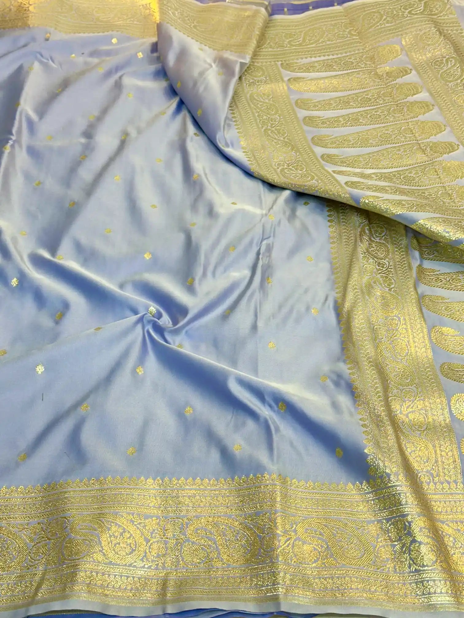 Baby Blue Premium Mashru Katan Silk Banarasi Saree