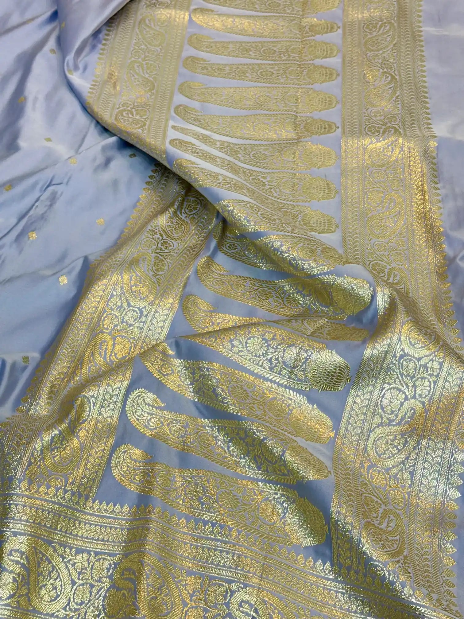 Baby Blue Premium Mashru Katan Silk Banarasi Saree