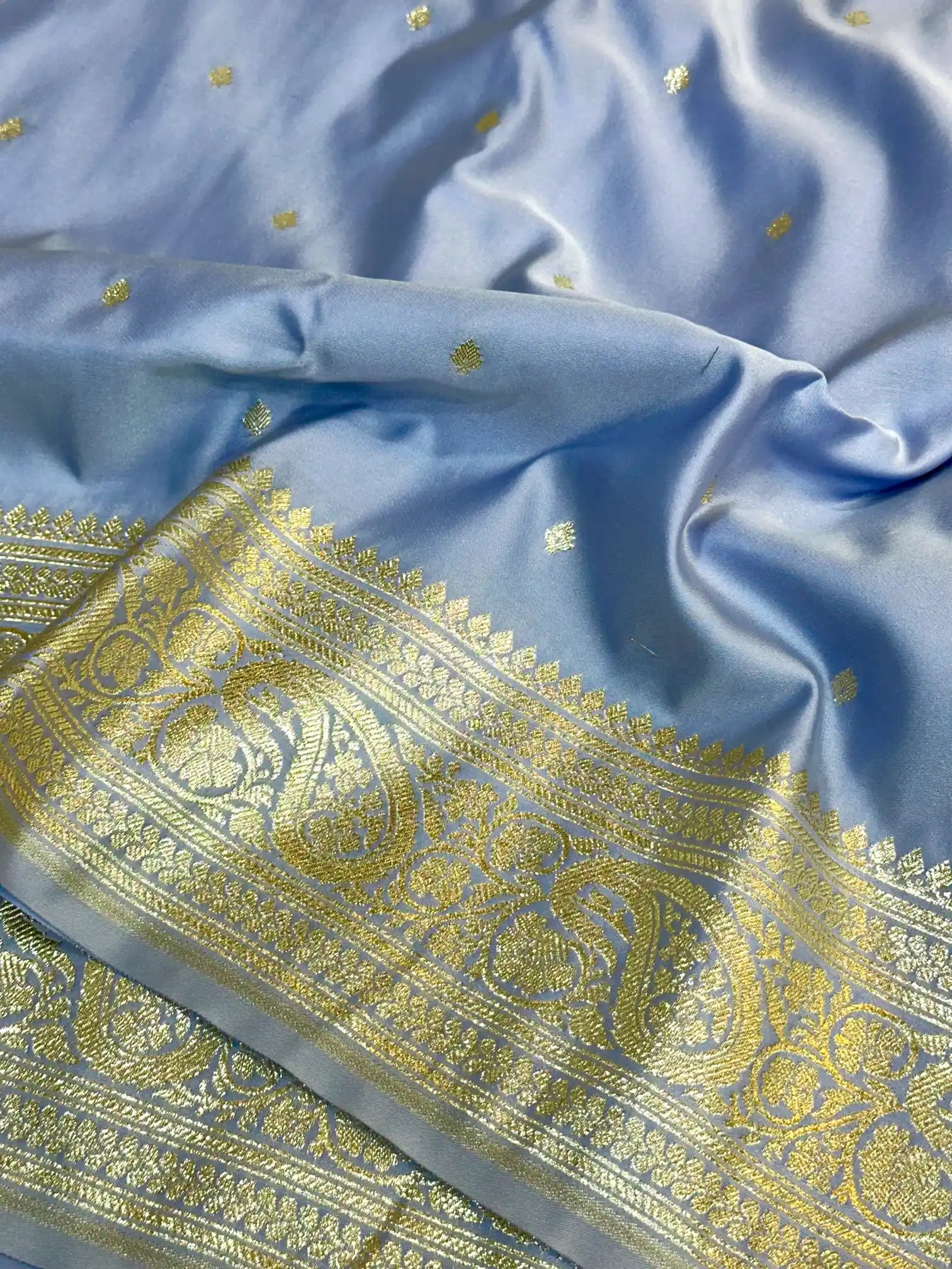 Baby Blue Premium Mashru Katan Silk Banarasi Saree