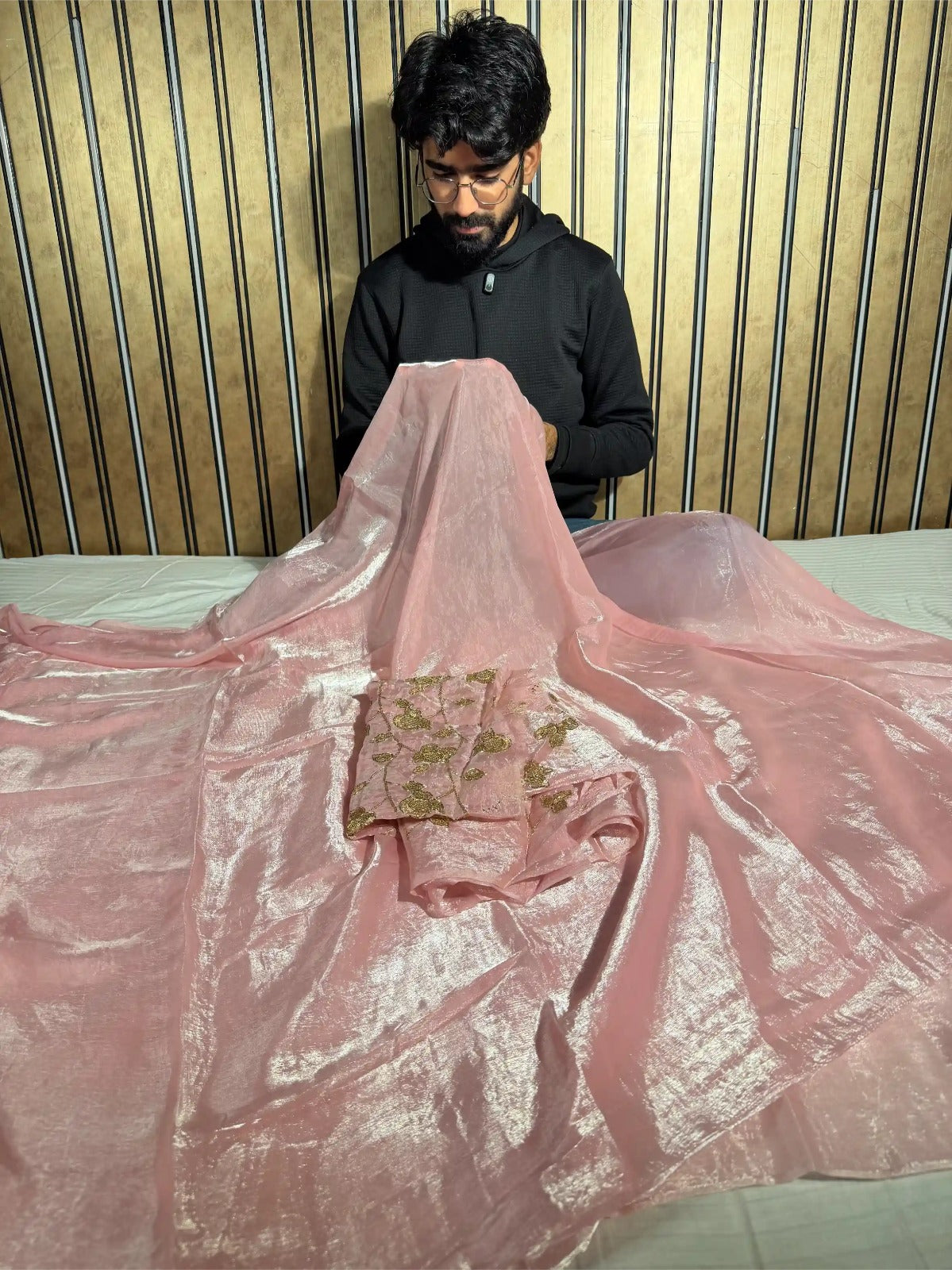 Baby Pink Breathable Tissue Silk Designer Banarasi Saree