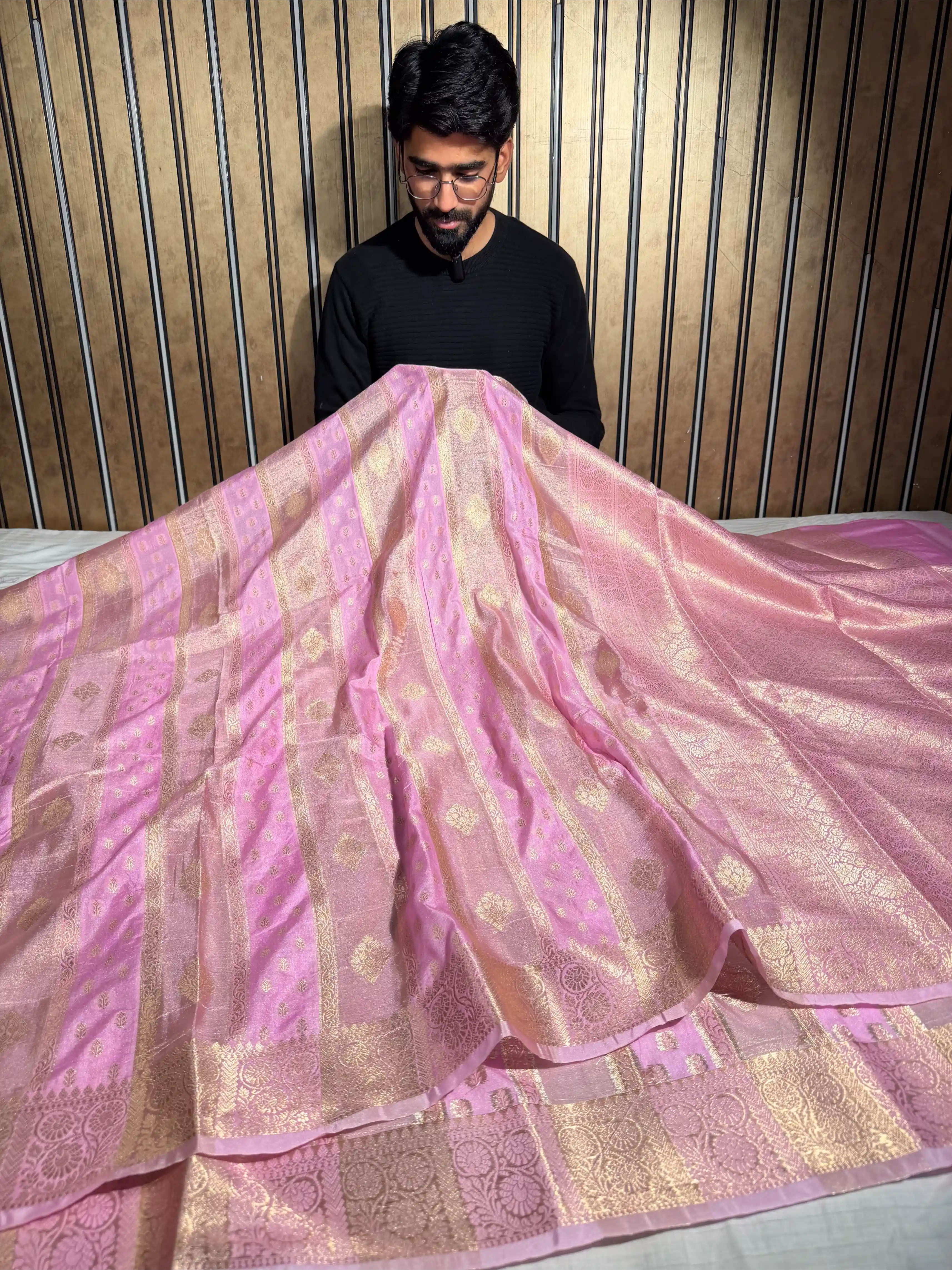 Baby Pink Georgette Tissue Silk Heritage Weave Banarasi Saree