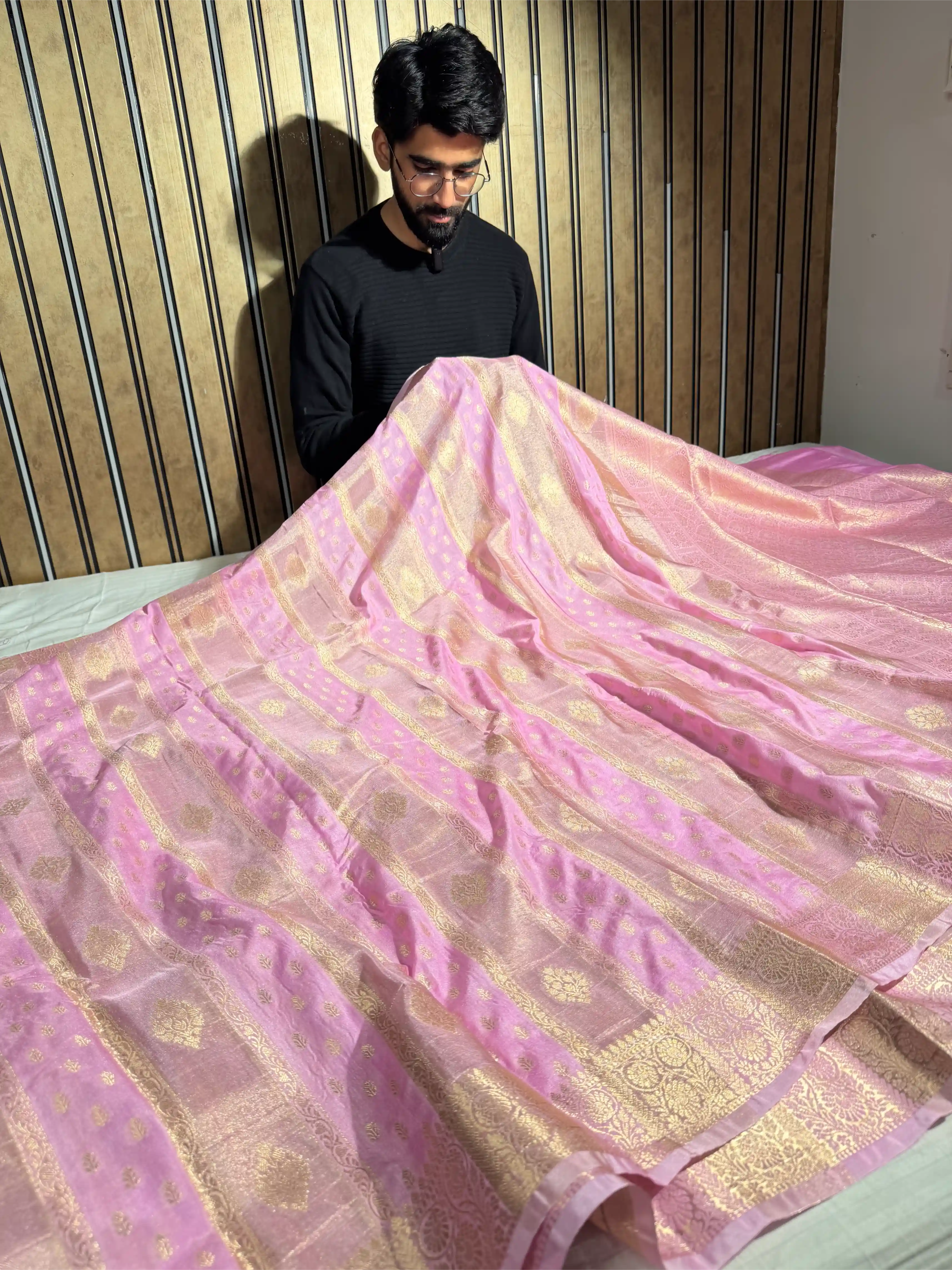 Baby Pink Georgette Tissue Silk Heritage Weave Banarasi Saree