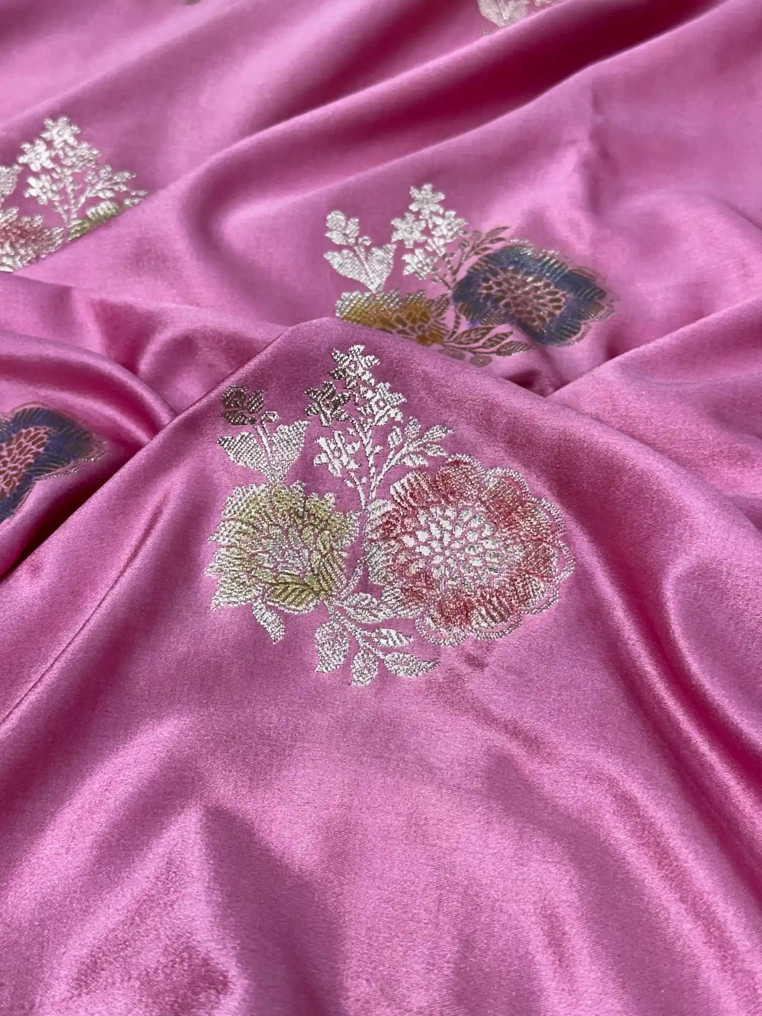Baby Pink Handbrush Dyed Mashru Silk Banarasi Saree