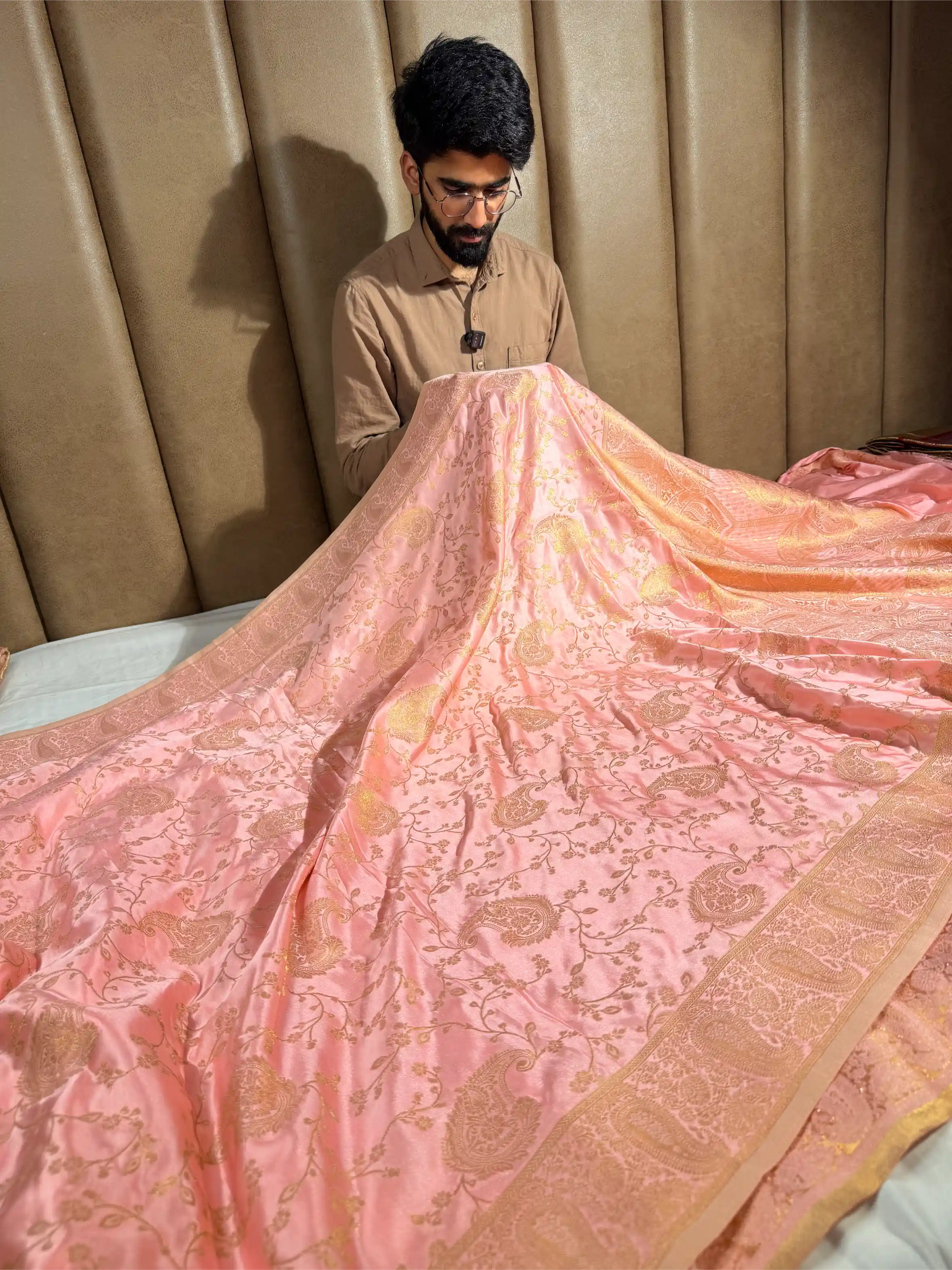 Baby Pink Mashru Katan Silk Intricate Weave Banarasi Saree