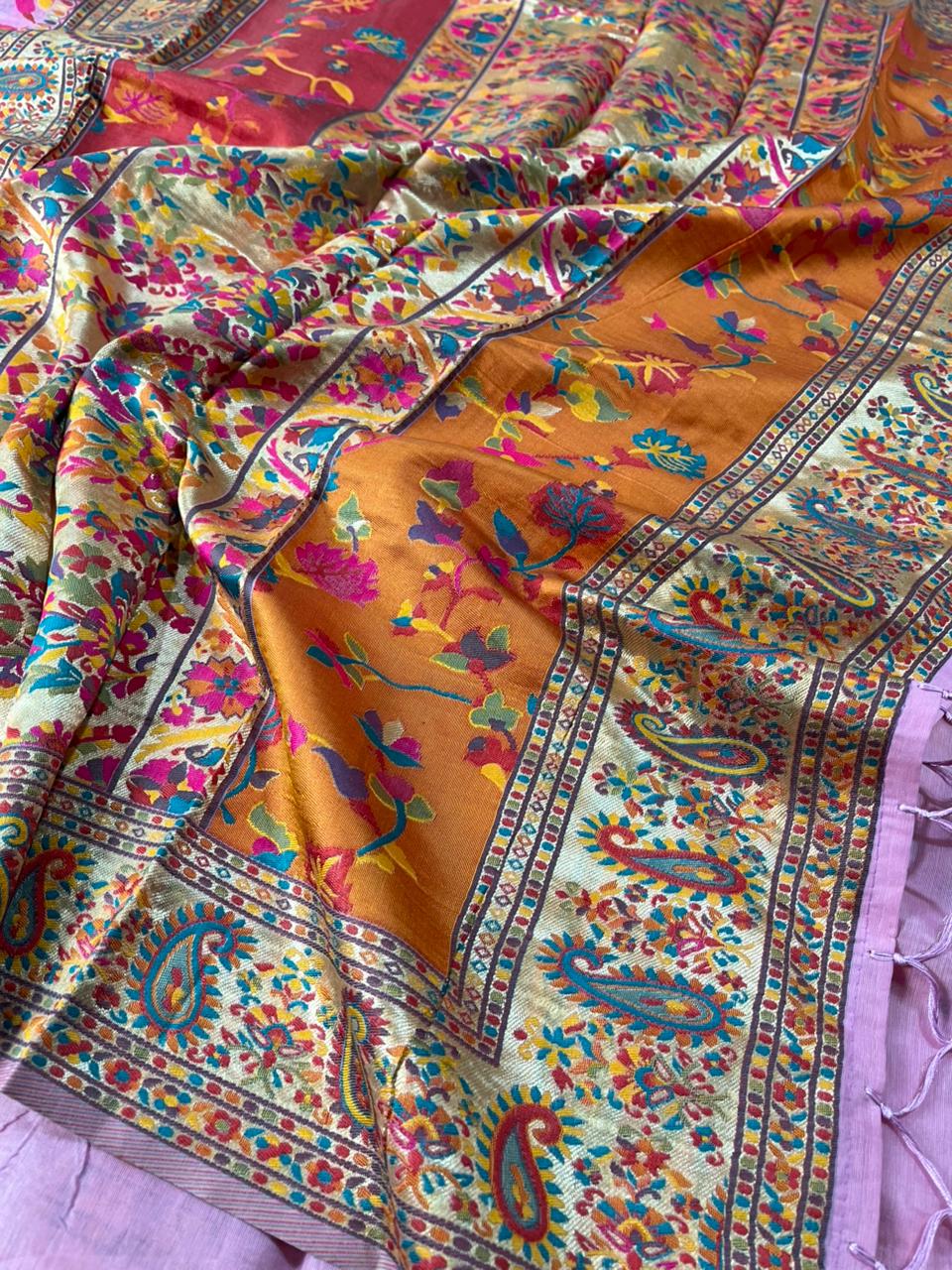 Baby Pink Pashmina Soft Cotton Silk Banaresi Saree