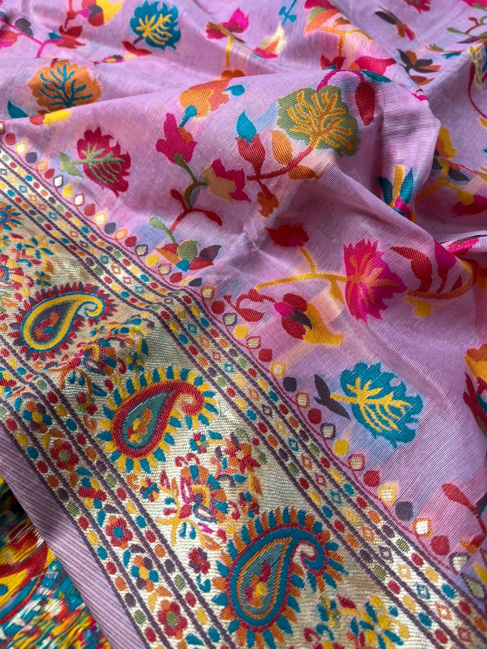 Baby Pink Pashmina Soft Cotton Silk Banaresi Saree