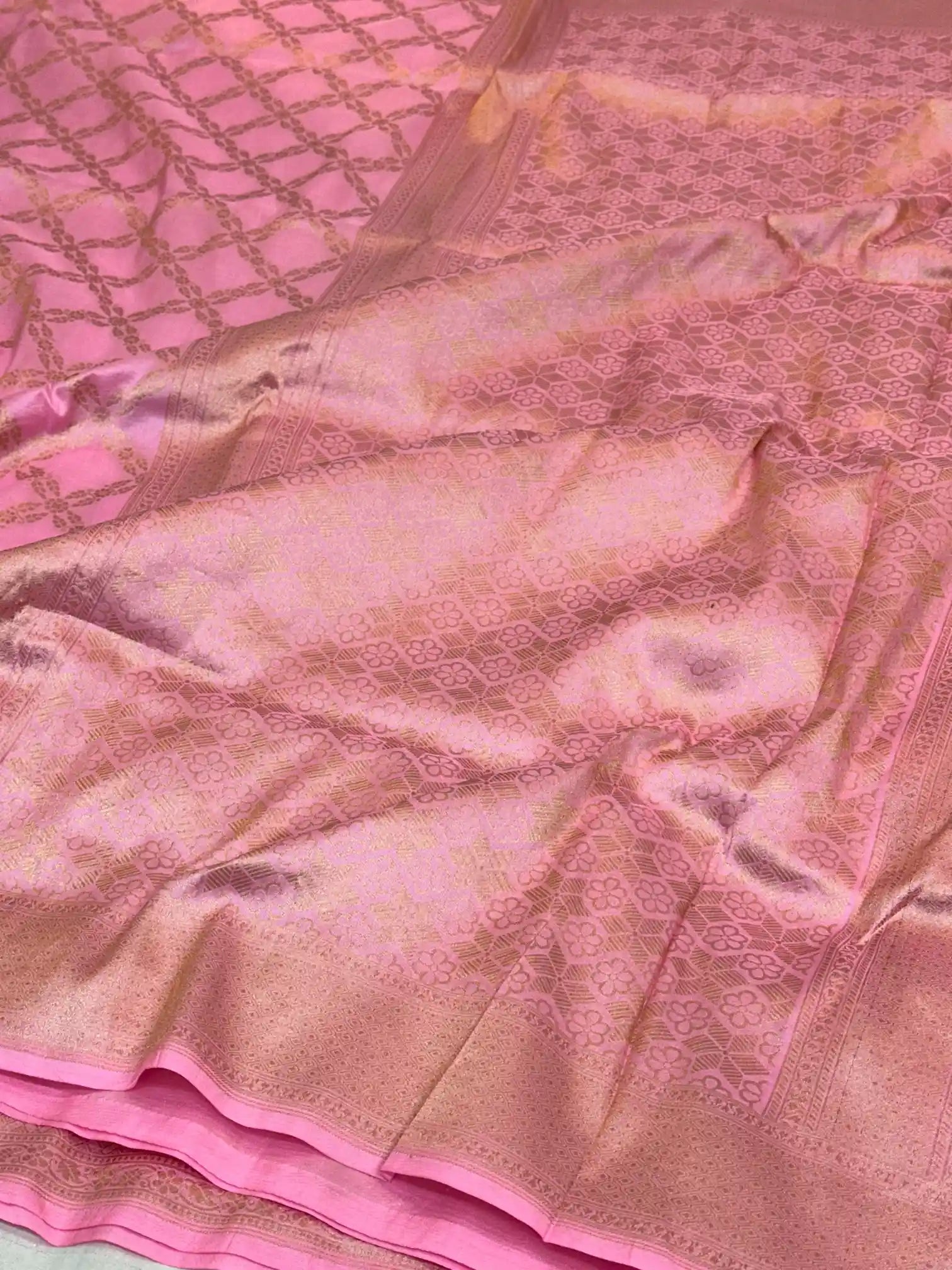 Baby pink jangla weave pure katan silk Banarasi saree