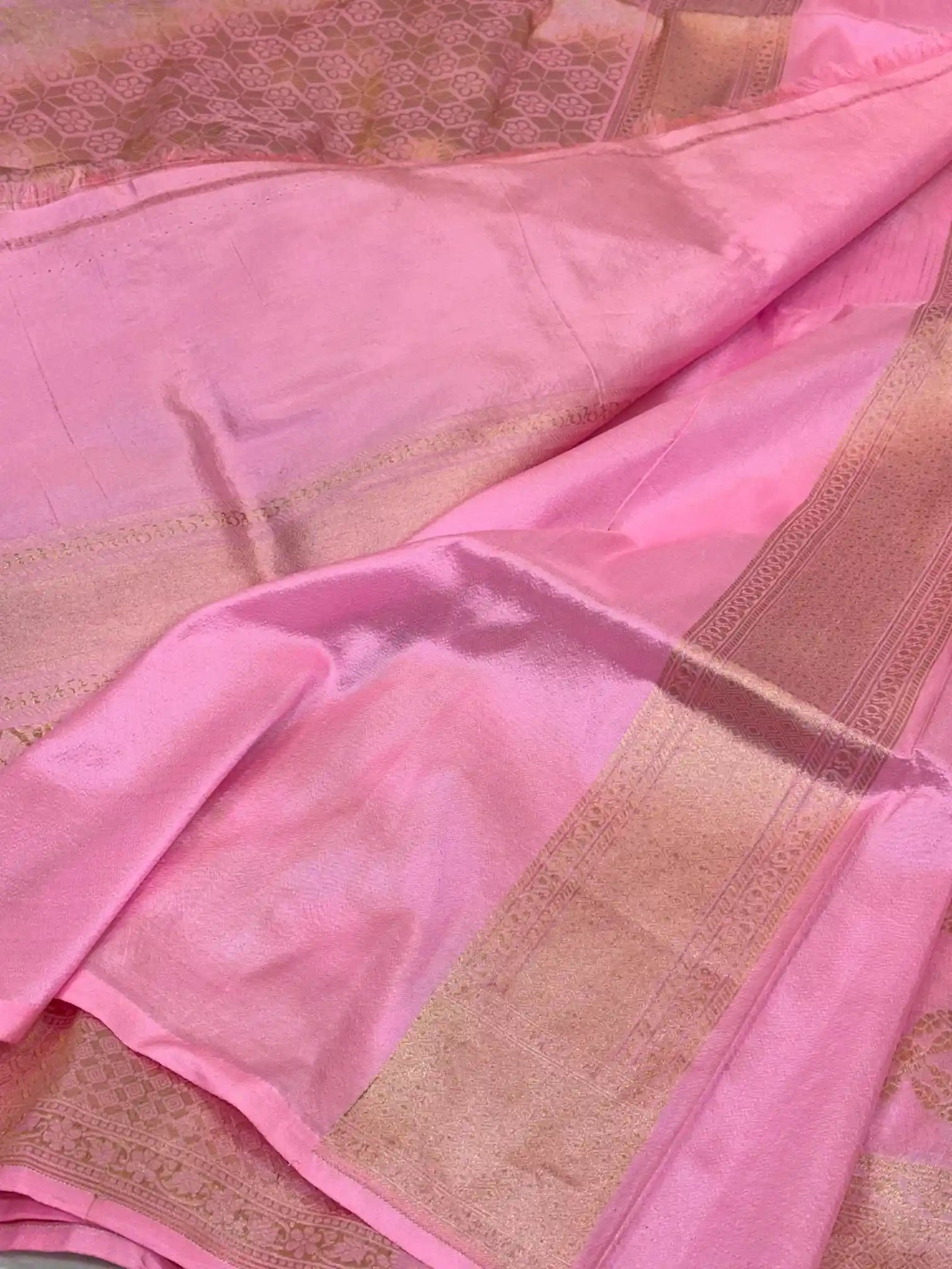 Baby pink jangla weave pure katan silk Banarasi saree