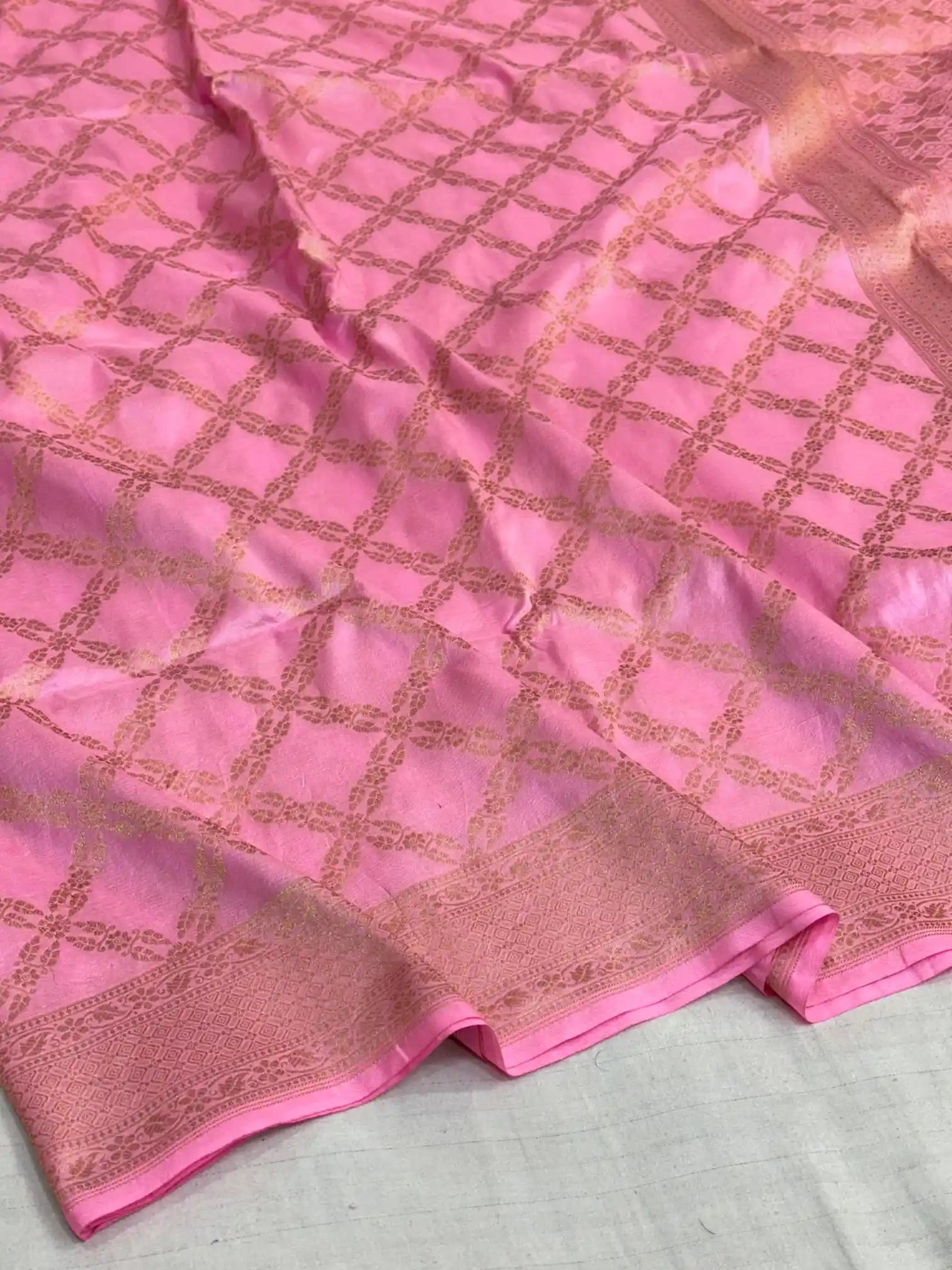 Baby pink jangla weave pure katan silk Banarasi saree