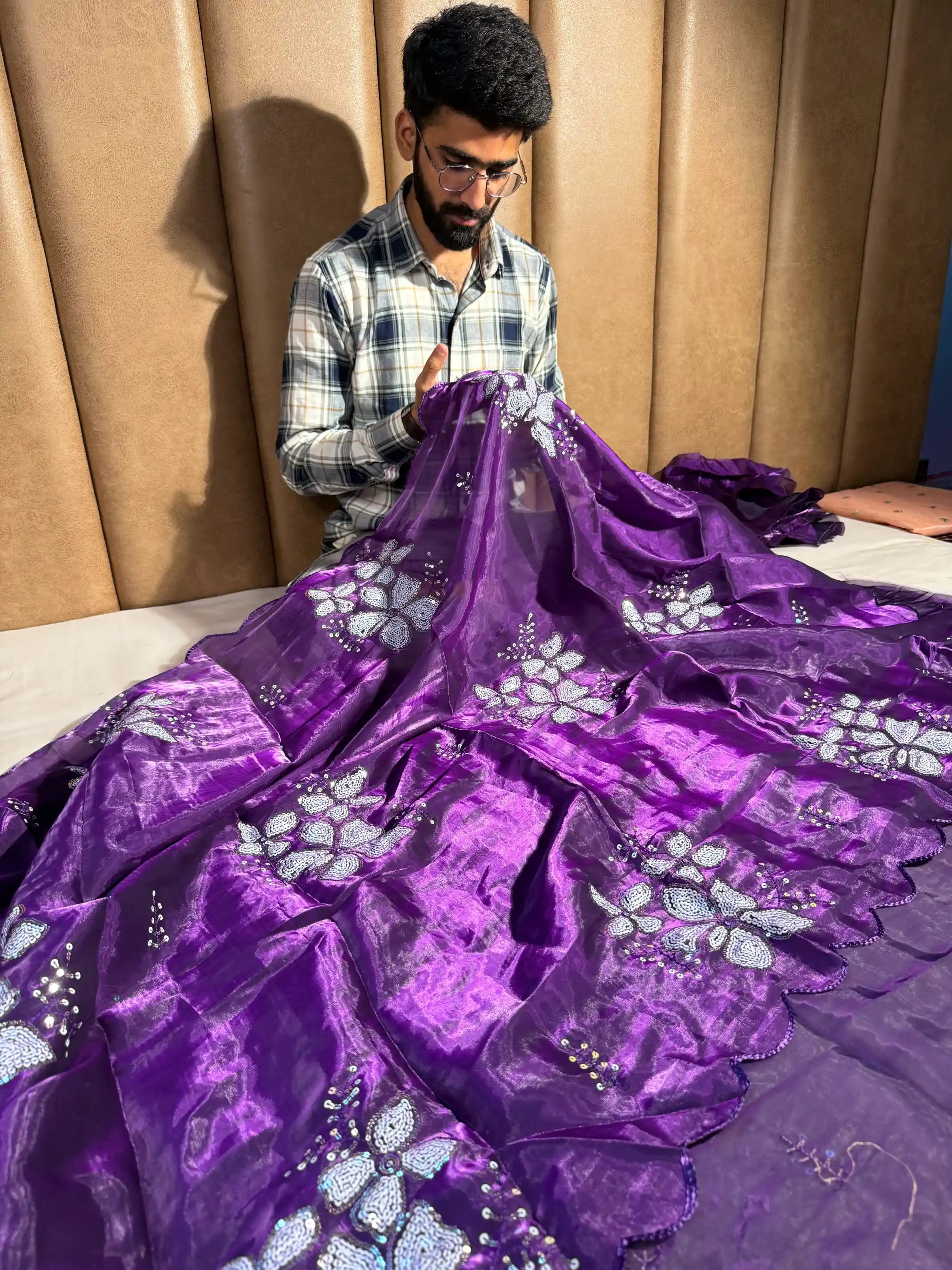 Baigani Shimmery Tissue Silk Designer Saree