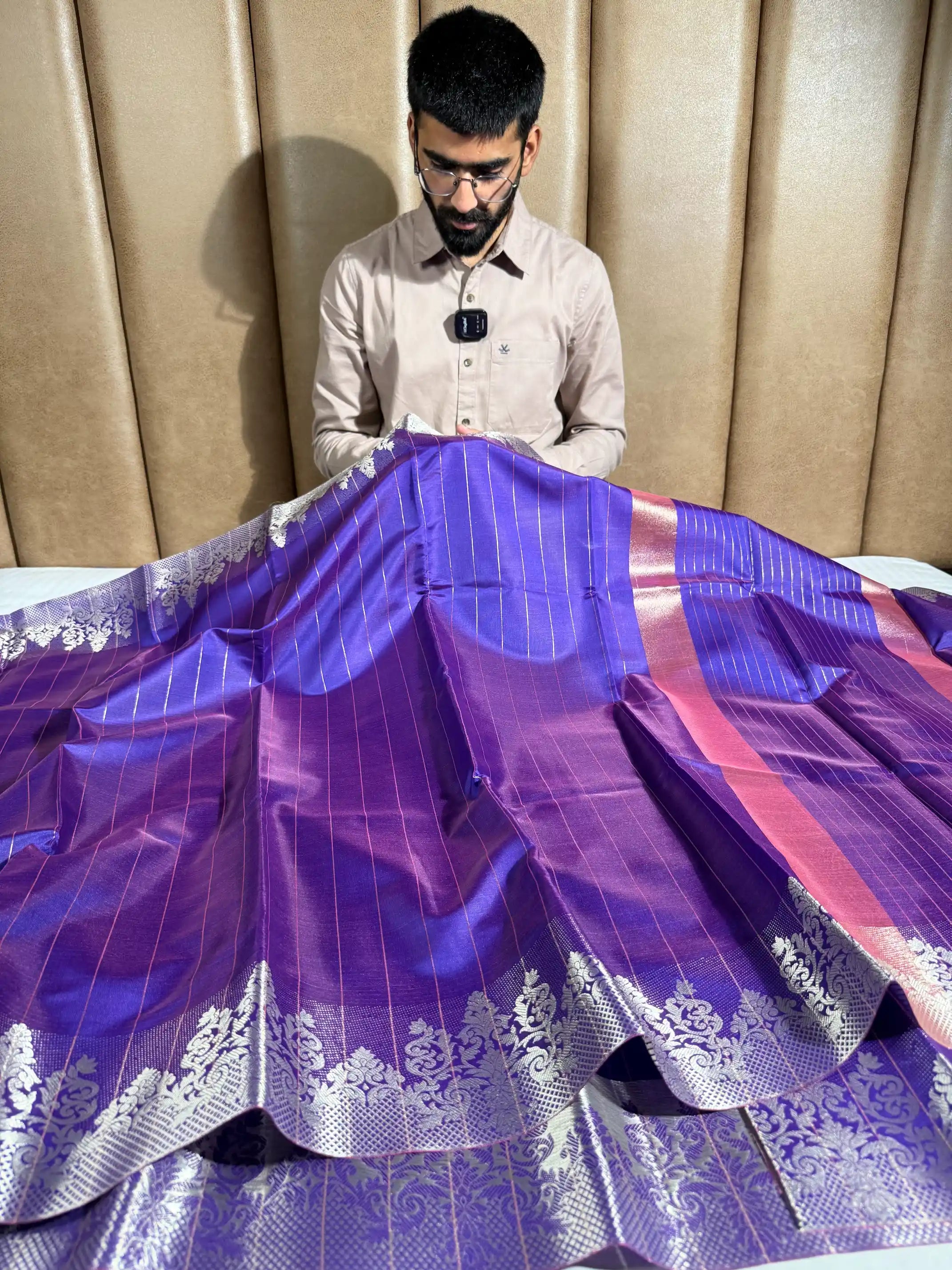 Baigani Softsilk Stripes Weave Banarasi Saree