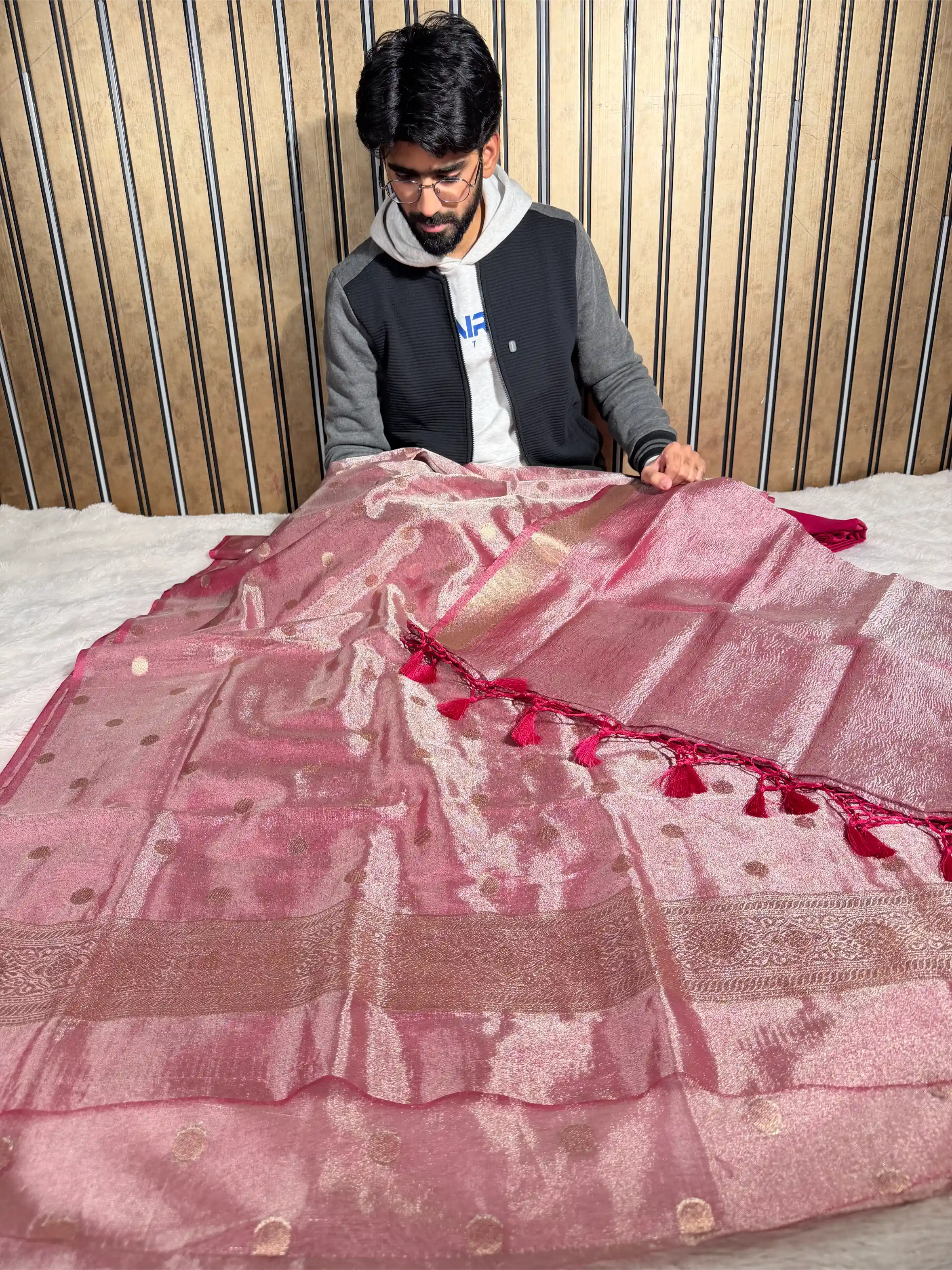 Barbie Pink Kora Tissue Silk Banarasi Suit