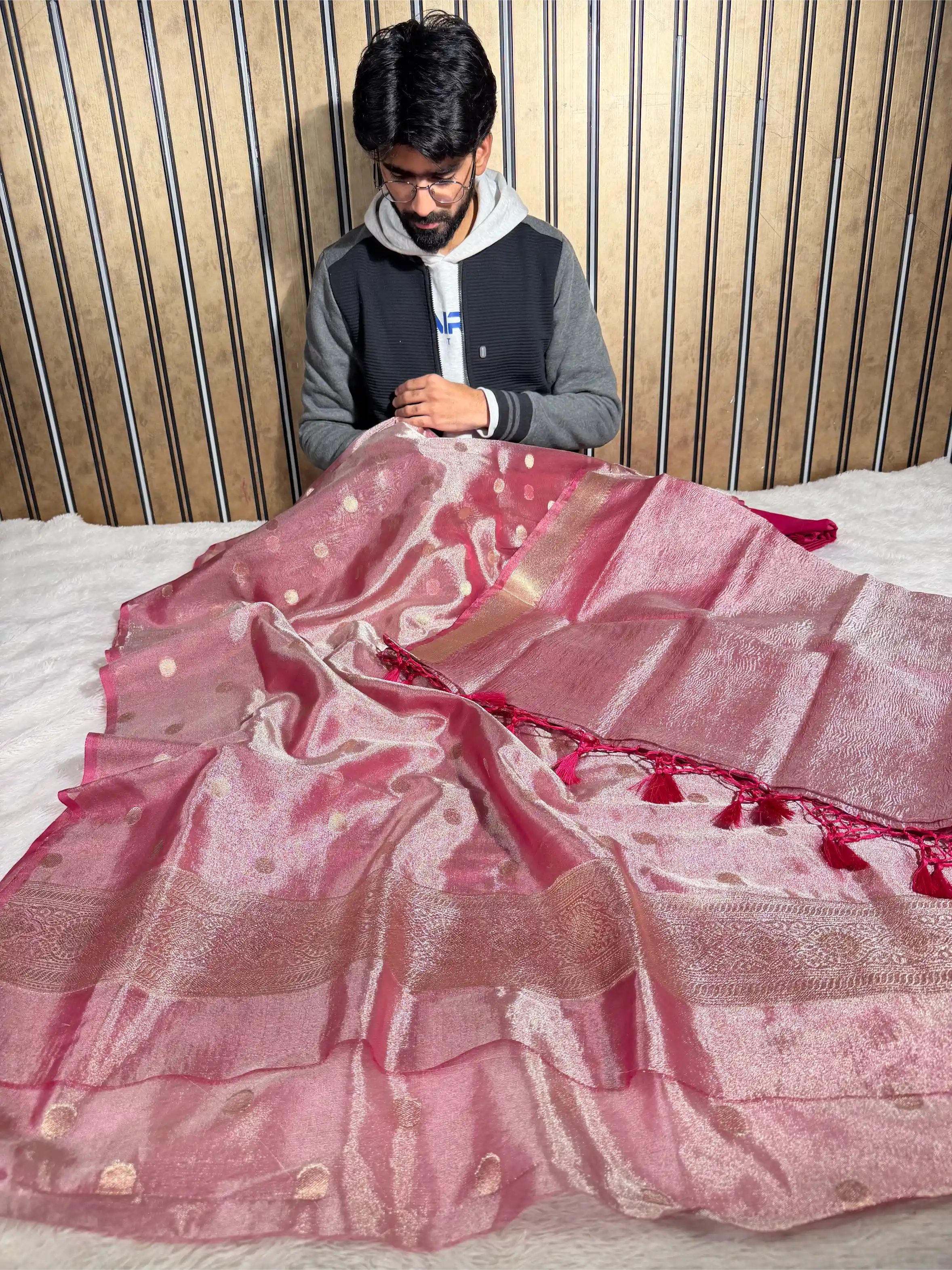 Barbie Pink Kora Tissue Silk Banarasi Suit