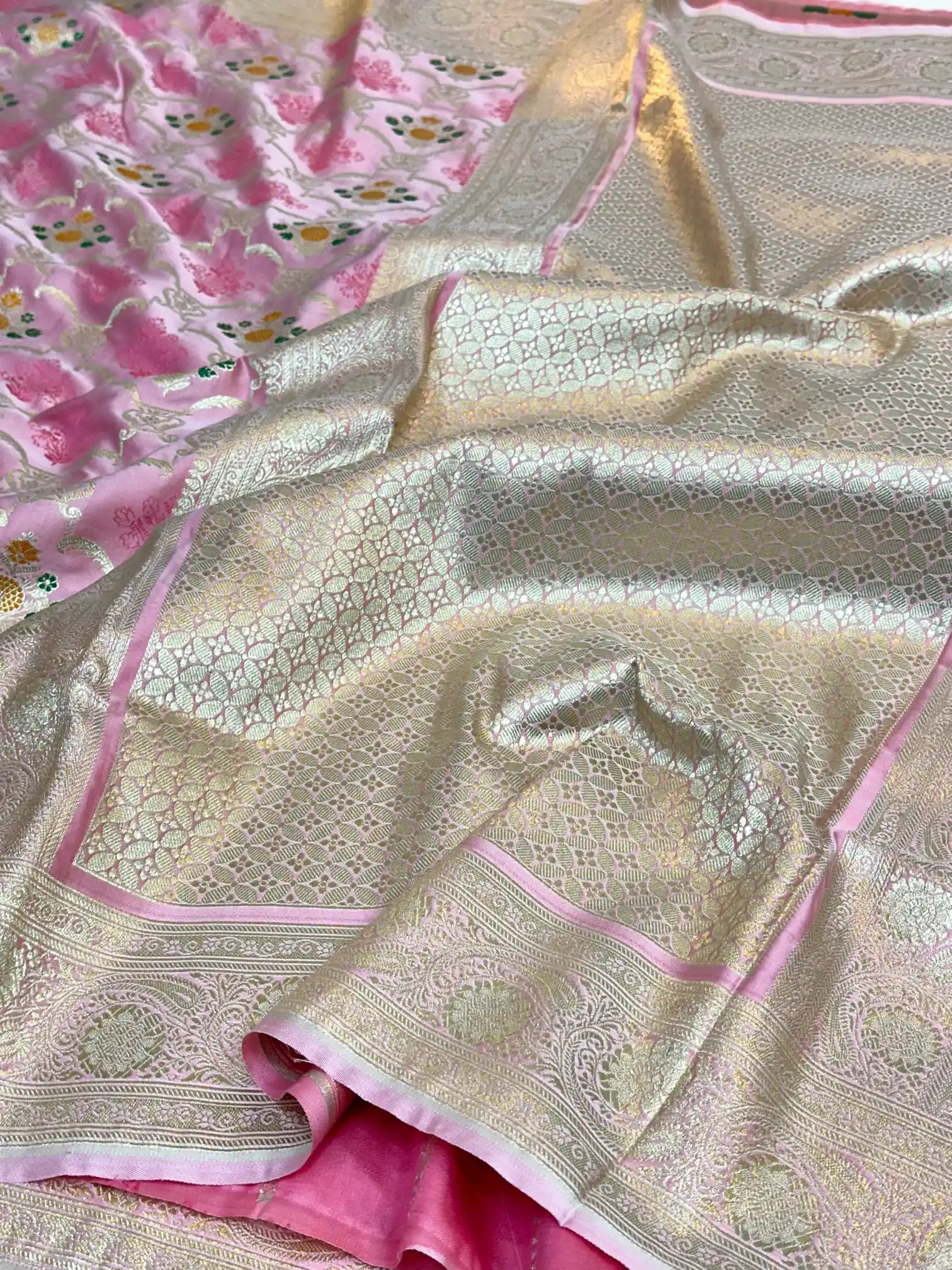 Barbie Pink Mashru Silk Banarasi Saree