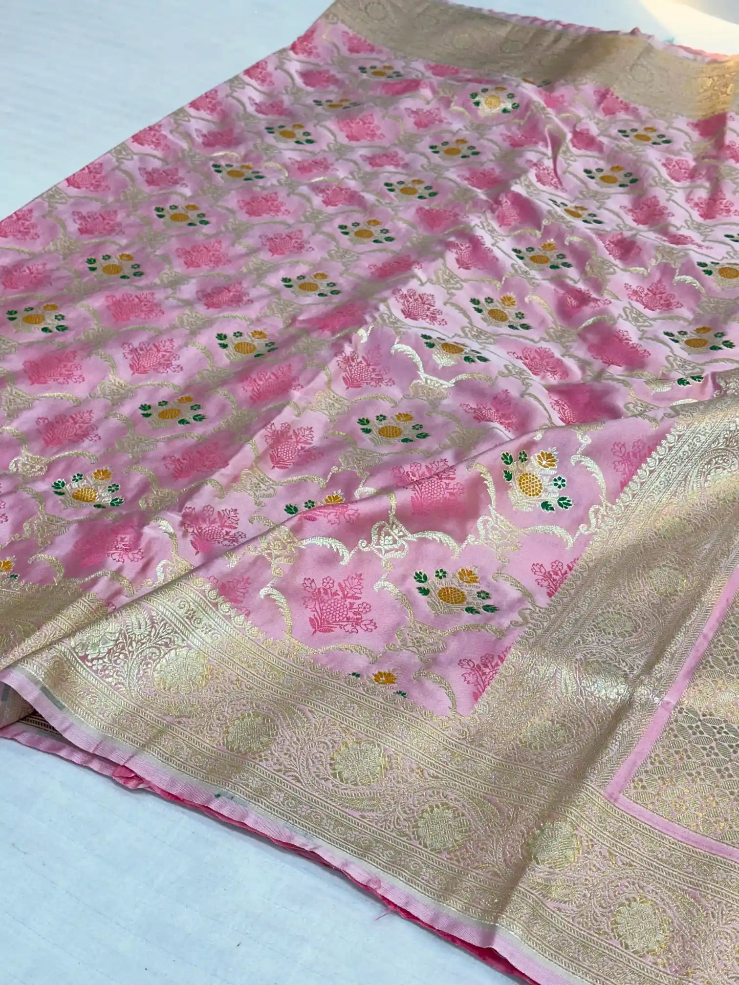 Barbie Pink Mashru Silk Banarasi Saree