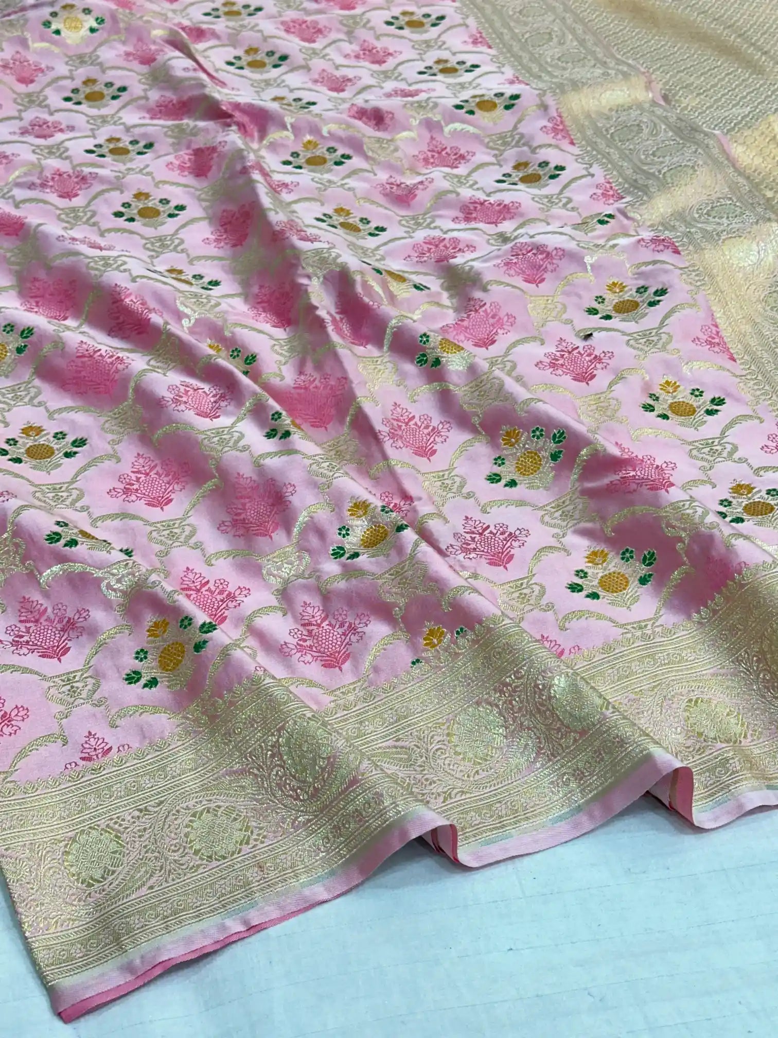 Barbie Pink Mashru Silk Banarasi Saree