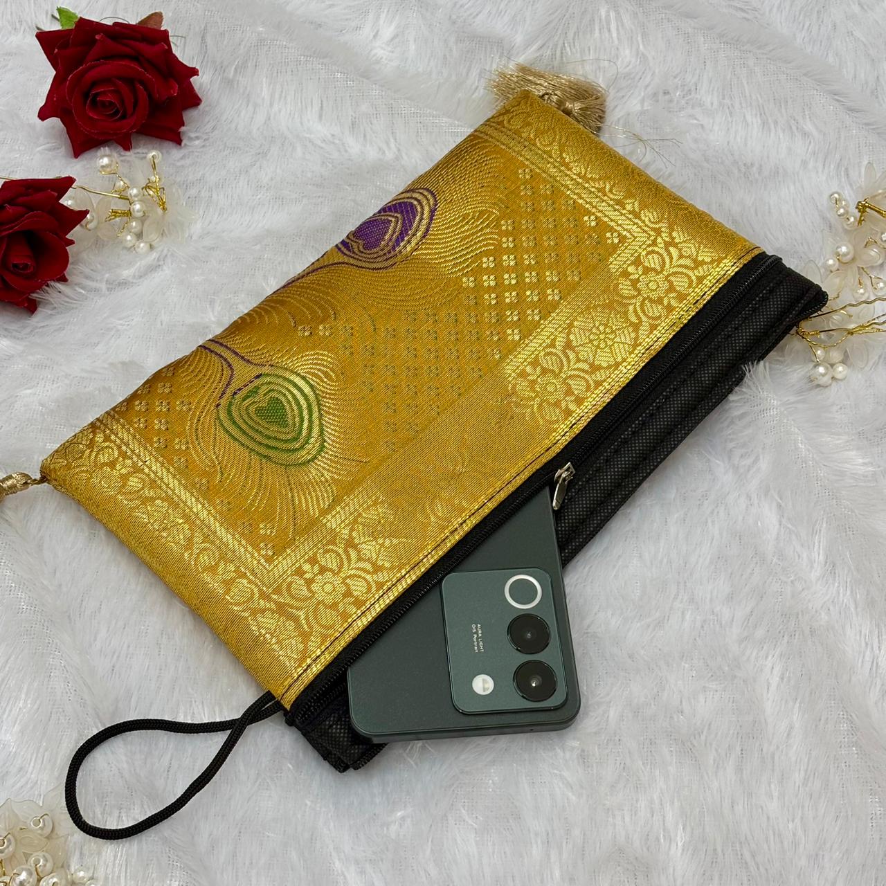 Beautiful Yellow Shade Handmade Banarasi Women Wallet