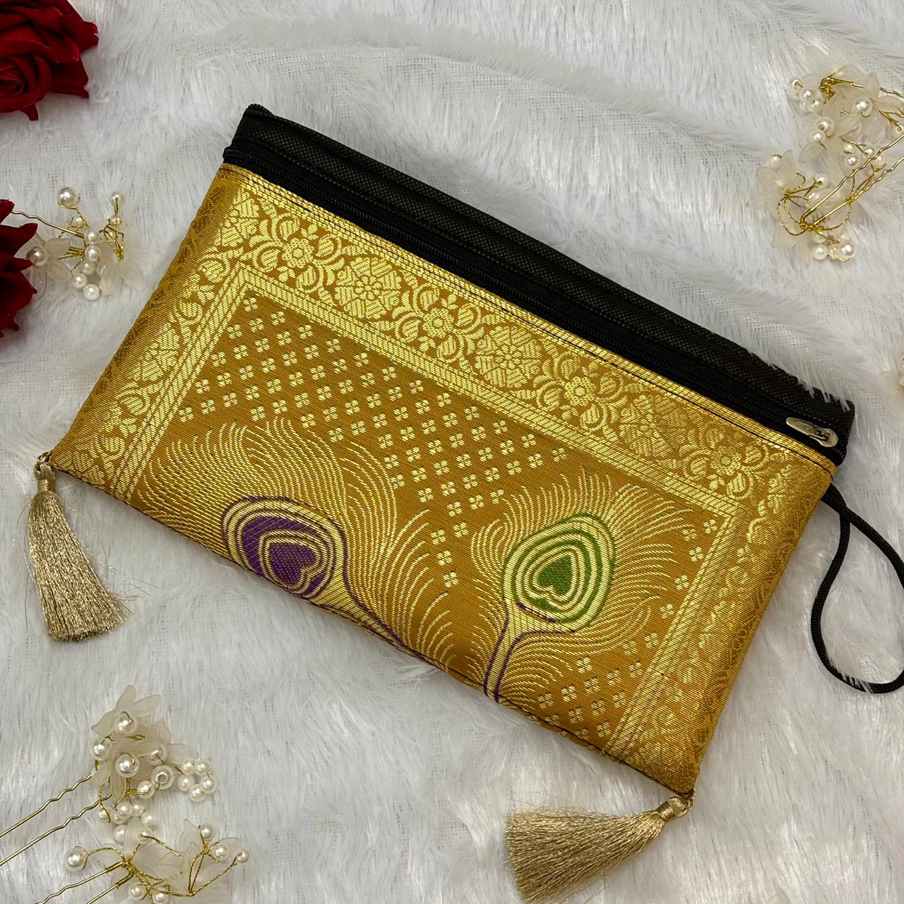 Beautiful Yellow Shade Handmade Banarasi Women Wallet