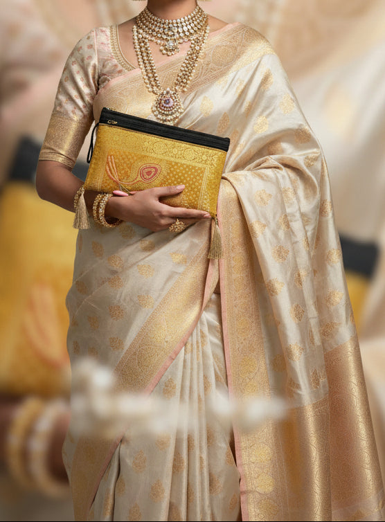 Beautiful Yellow Shade Handmade Banarasi Women Wallet