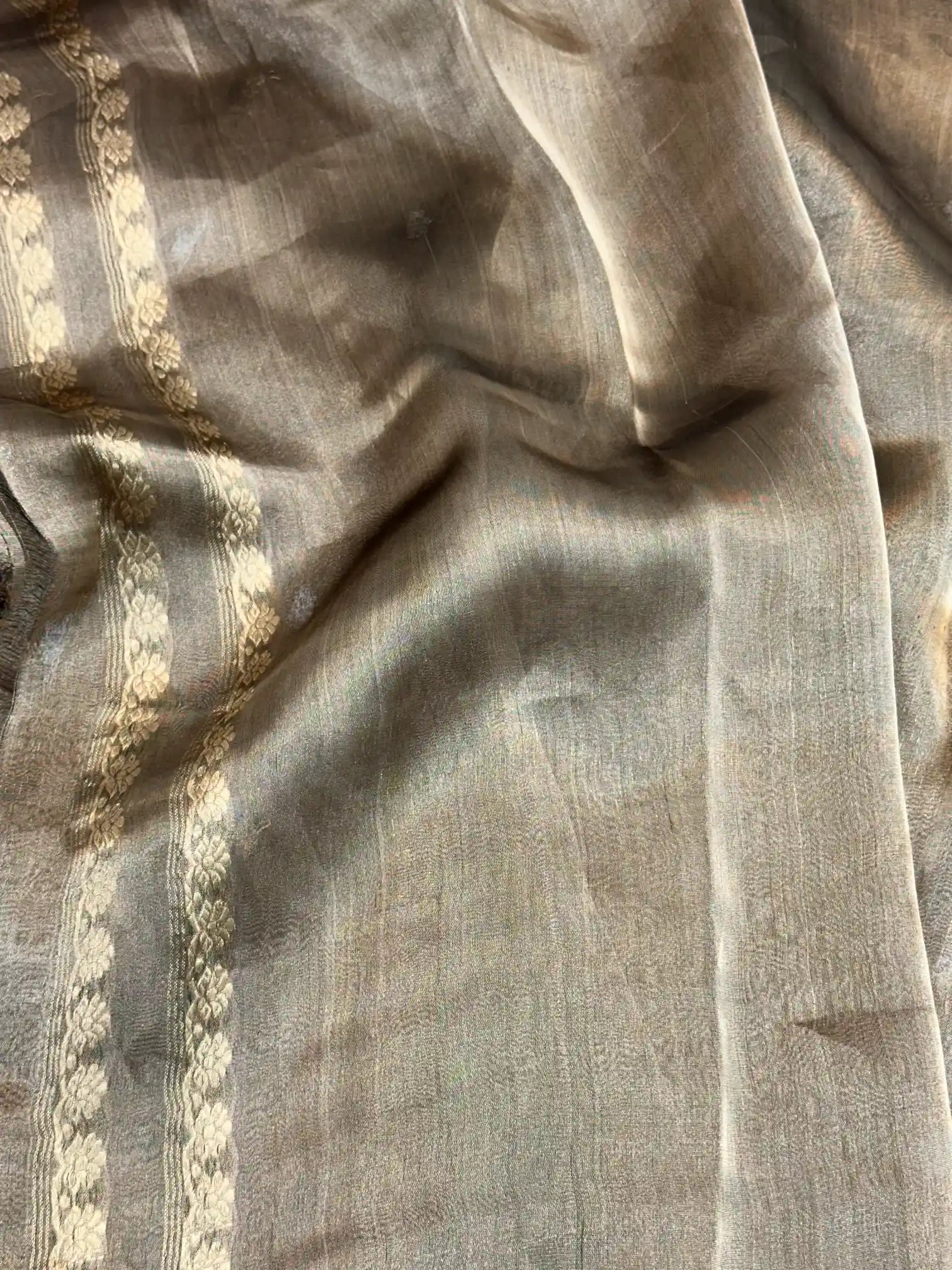 Beige Brown Handwoven Pure Tissue Silk Saree