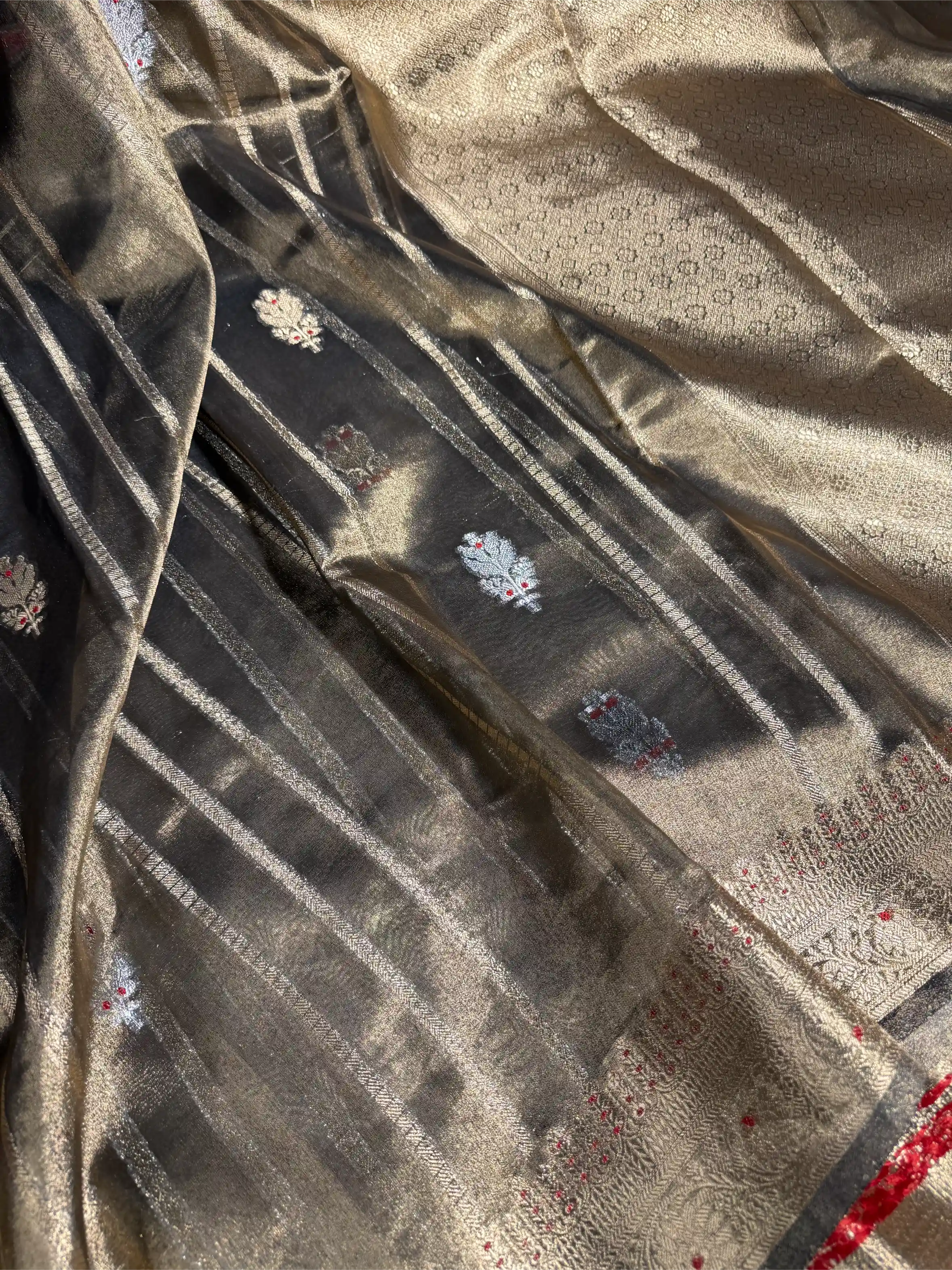 Beige Brown Kora Tissue Silk Contemporary Meenakari Weave Banarasi Saree