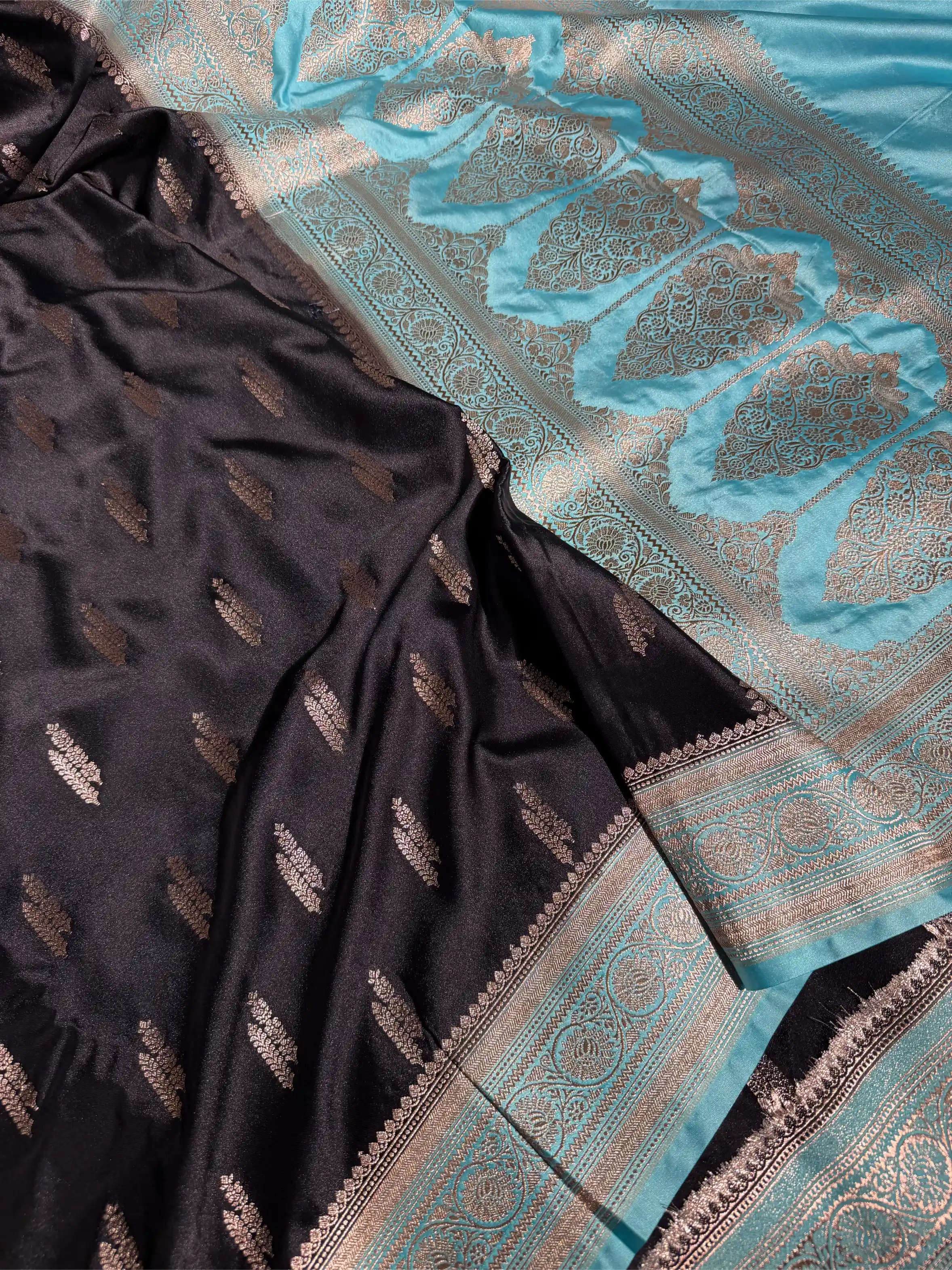 Black Contrast Mashru Katan Contemporary Weave Banarasi Saree