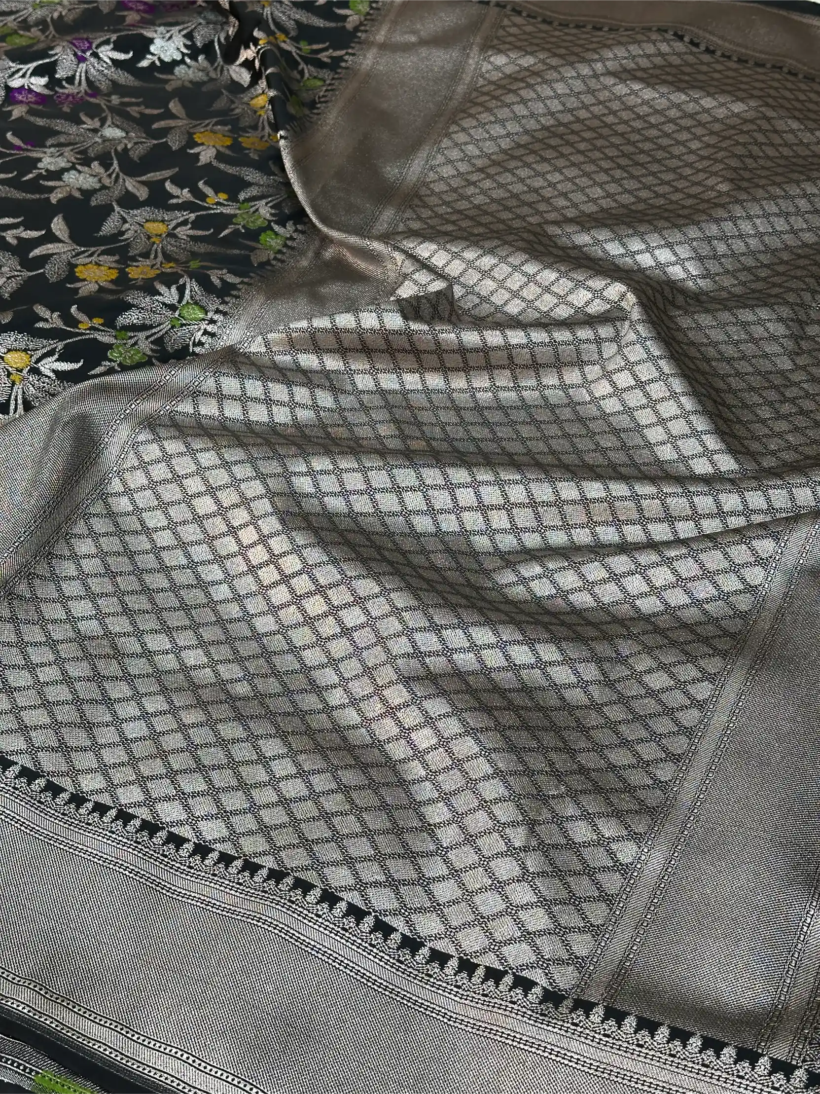 Black Mashru Katan Silk Meenakari Intricate Weave Banarasi Saree