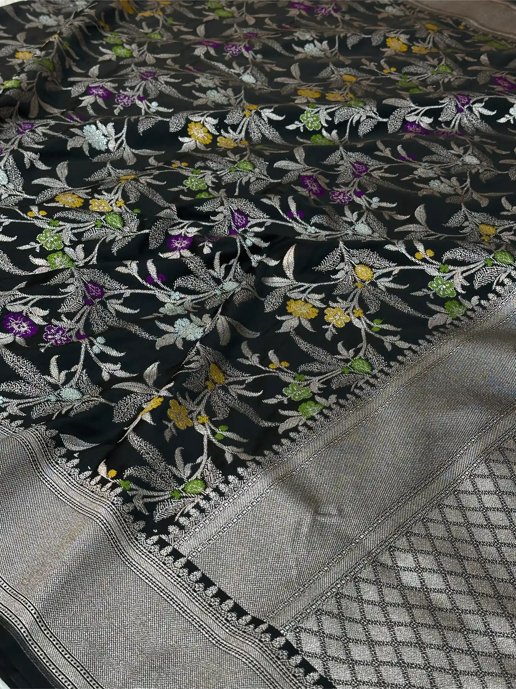 Black Mashru Katan Silk Meenakari Intricate Weave Banarasi Saree
