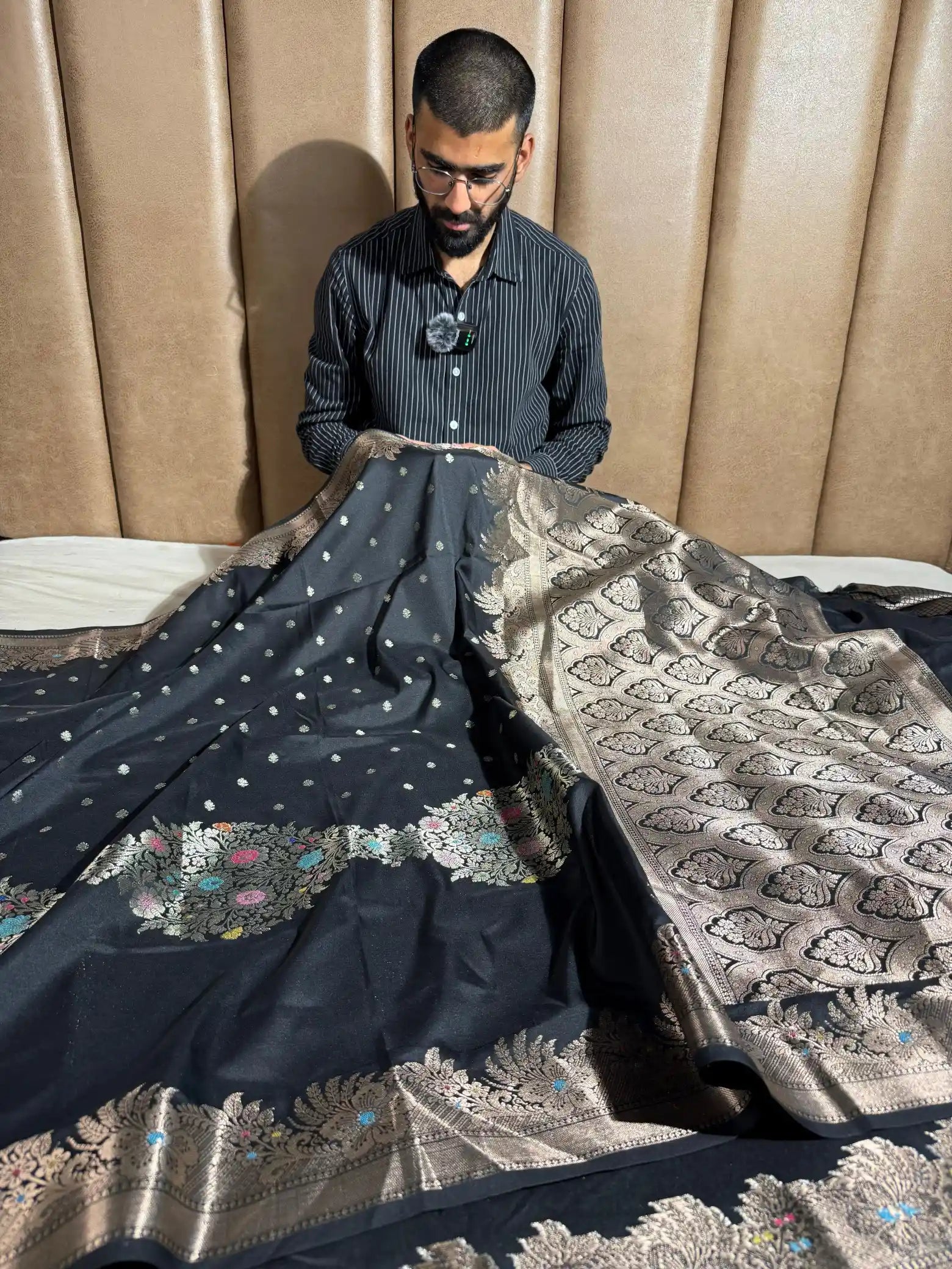 Black Semi Katan Silk Meenakari Intricate Weave Banarasi Saree