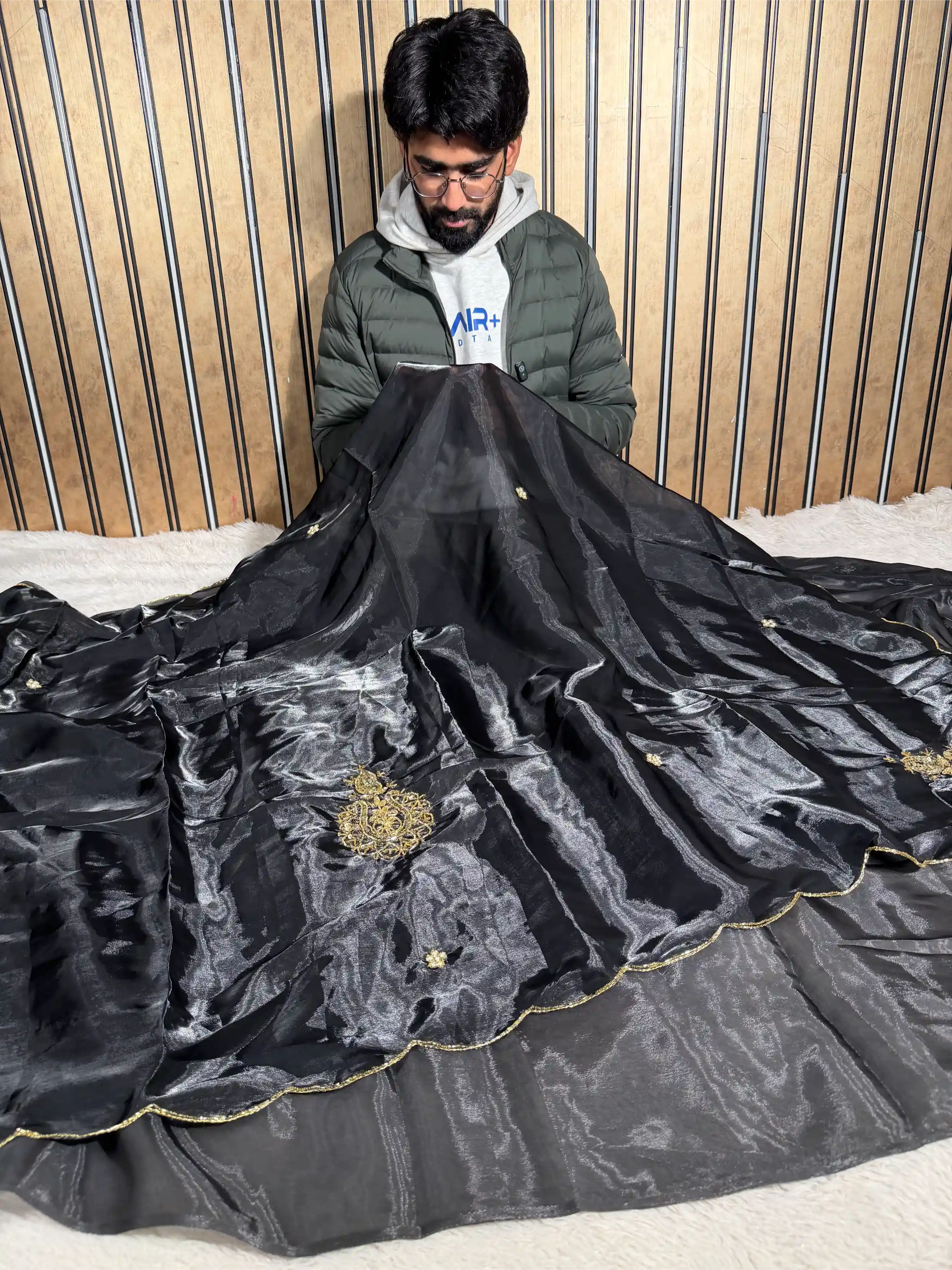 Black Shade Shimmery Tissue Silk Designer Saree