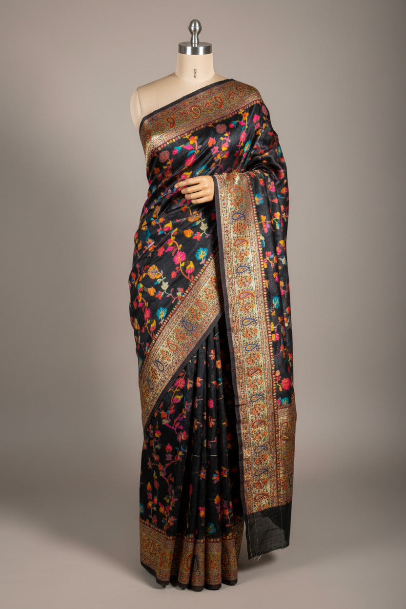 Black Irresistible Pashmina Weave Soft Cotton Silk Saree