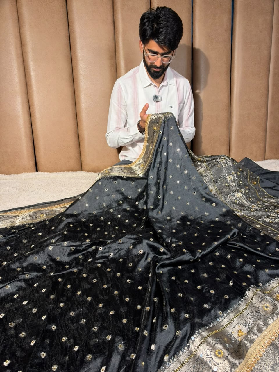 Black Soft Georgette Ghungroo Mirror Work Saree
