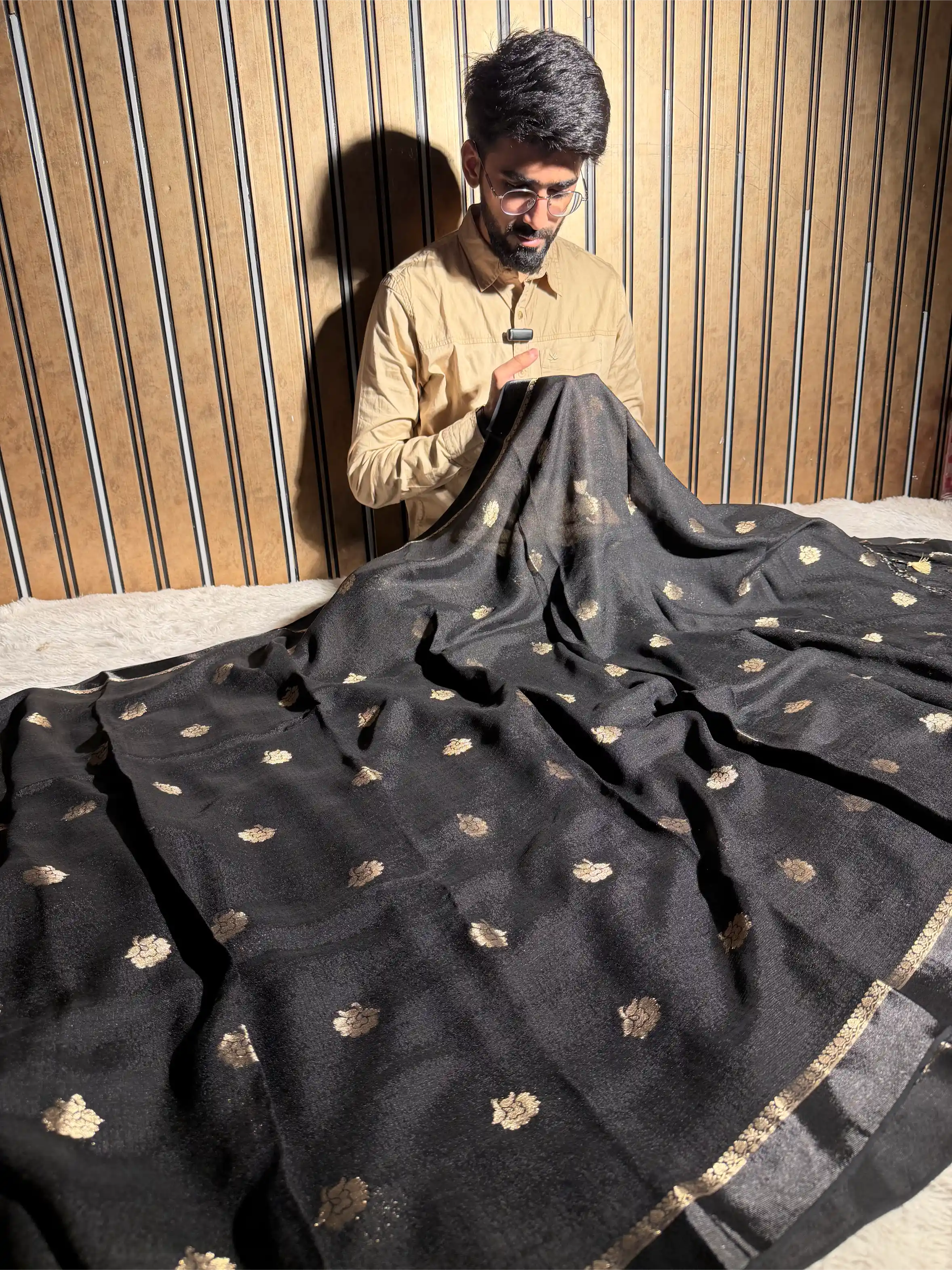 Black Viscose Georgette Silk Traditional Buta Banarasi Saree