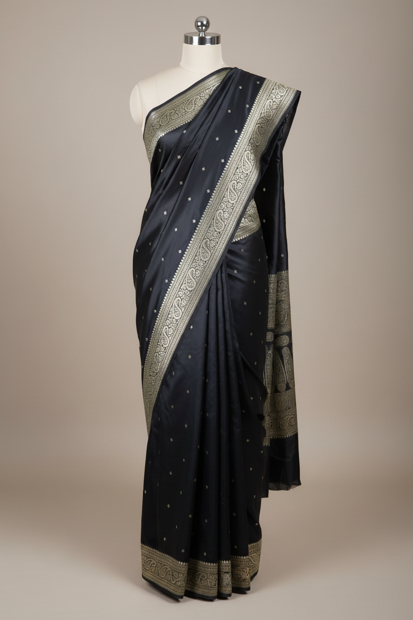 Black Premium Mashru Katan Silk Banarasi saree