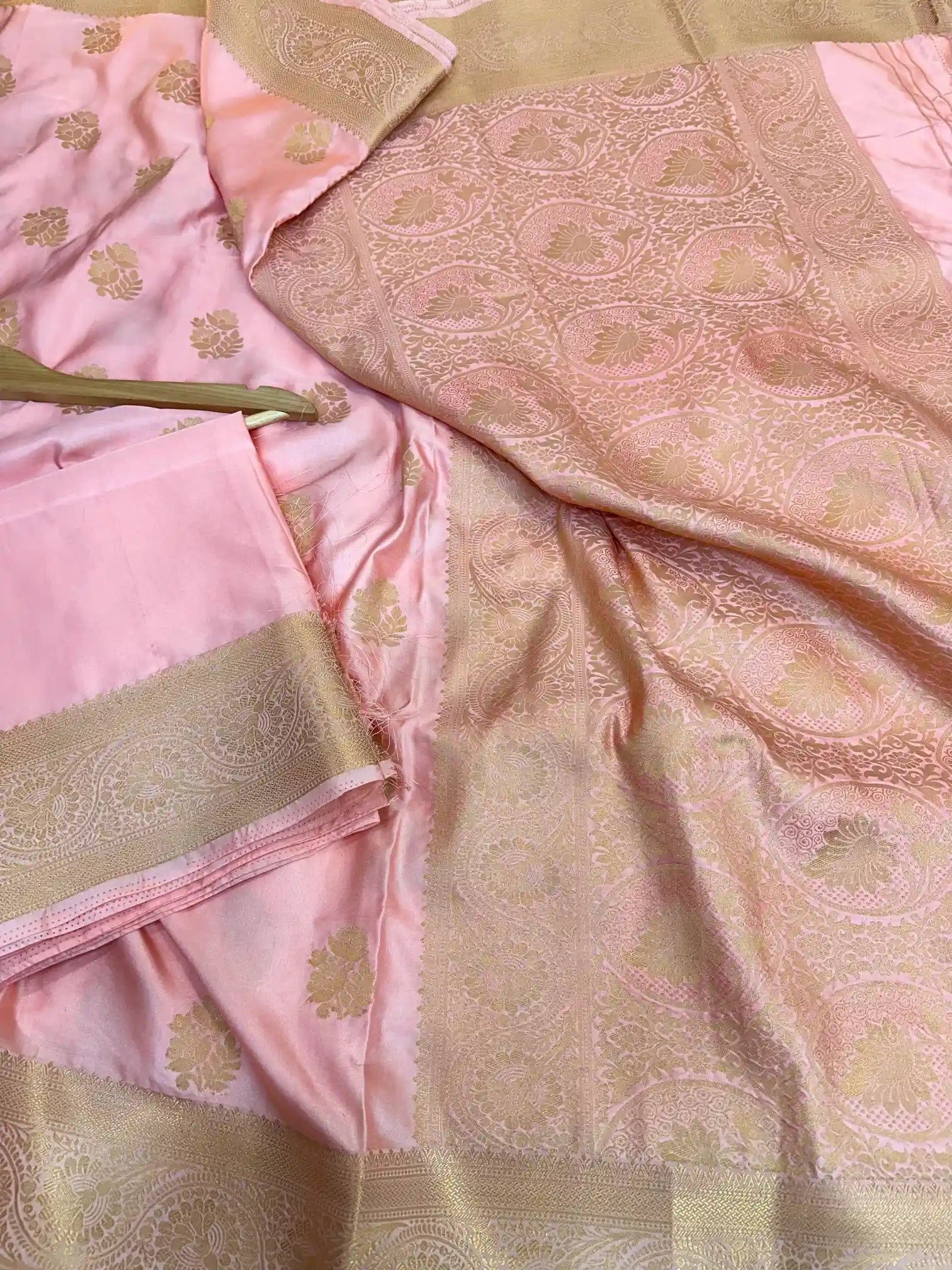 Blossom Pink Mashru Katan Zari Buta Banarasi Saree