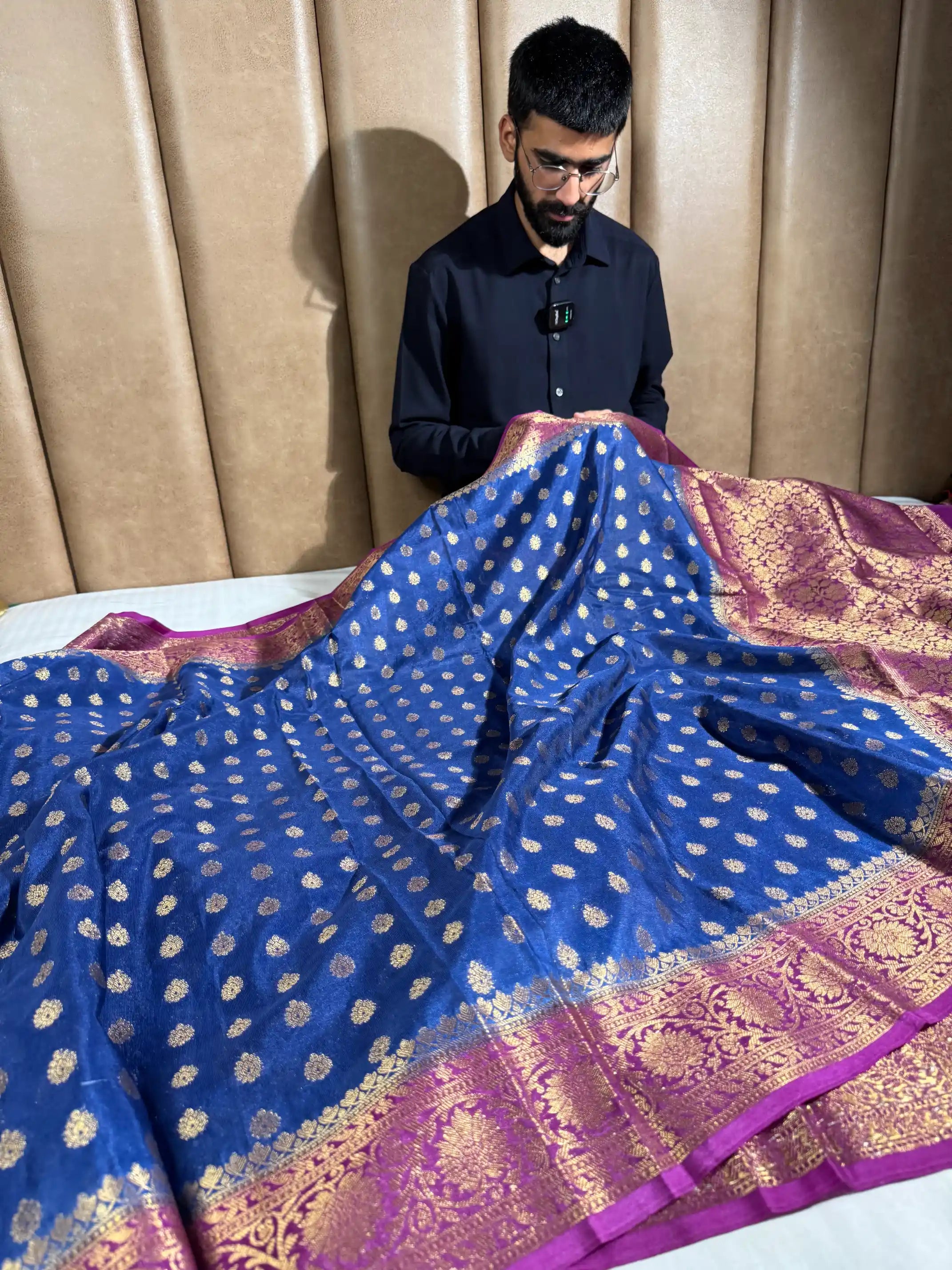 Blue Georgette Silk Khaddi Buti Weave Banarasi Saree
