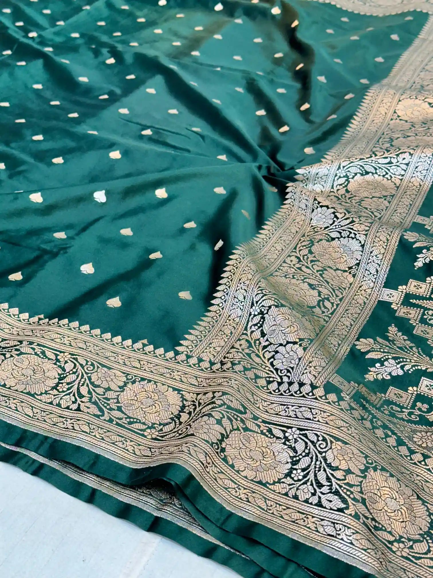 Bottle Green Premium Mashru Katan Saree