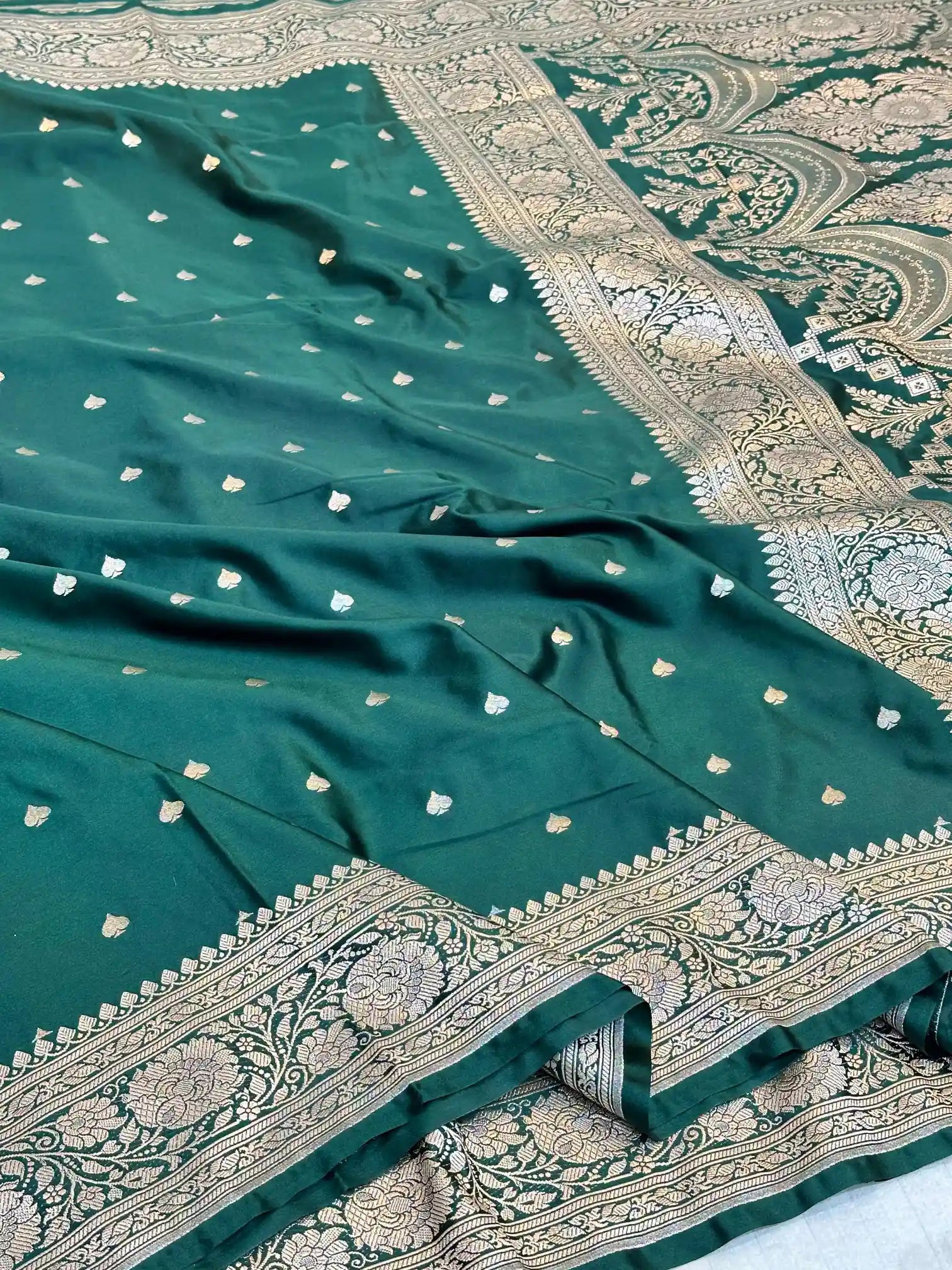 Bottle Green Premium Mashru Katan Saree