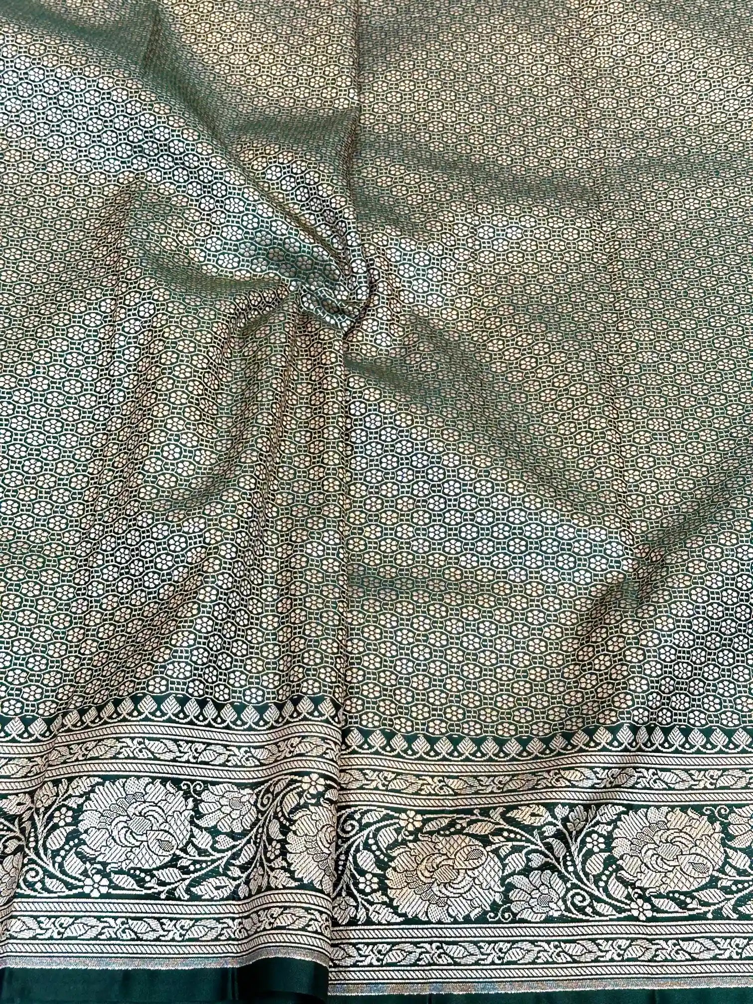 Bottle Green Premium Mashru Katan Saree