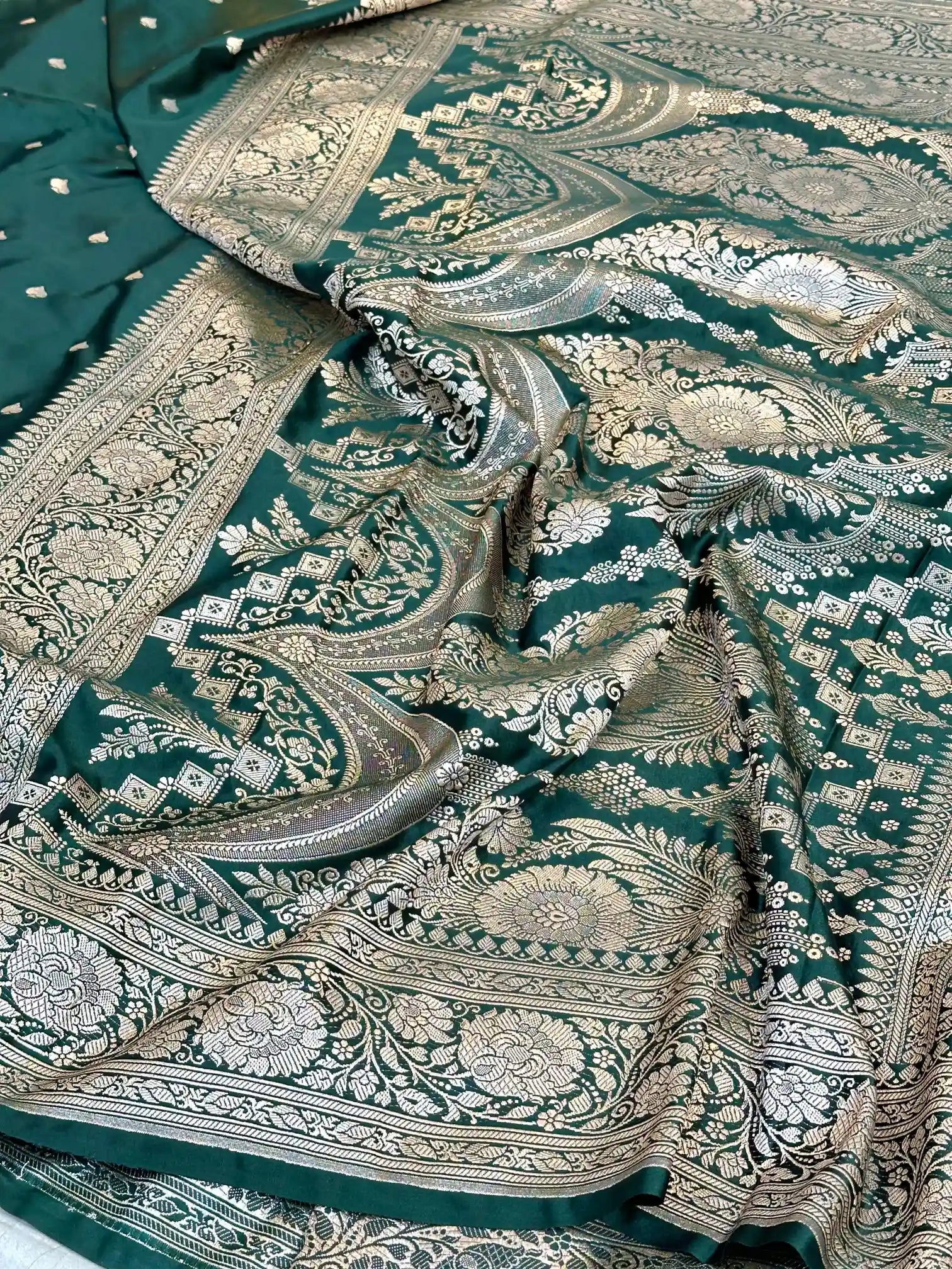 Bottle Green Premium Mashru Katan Saree