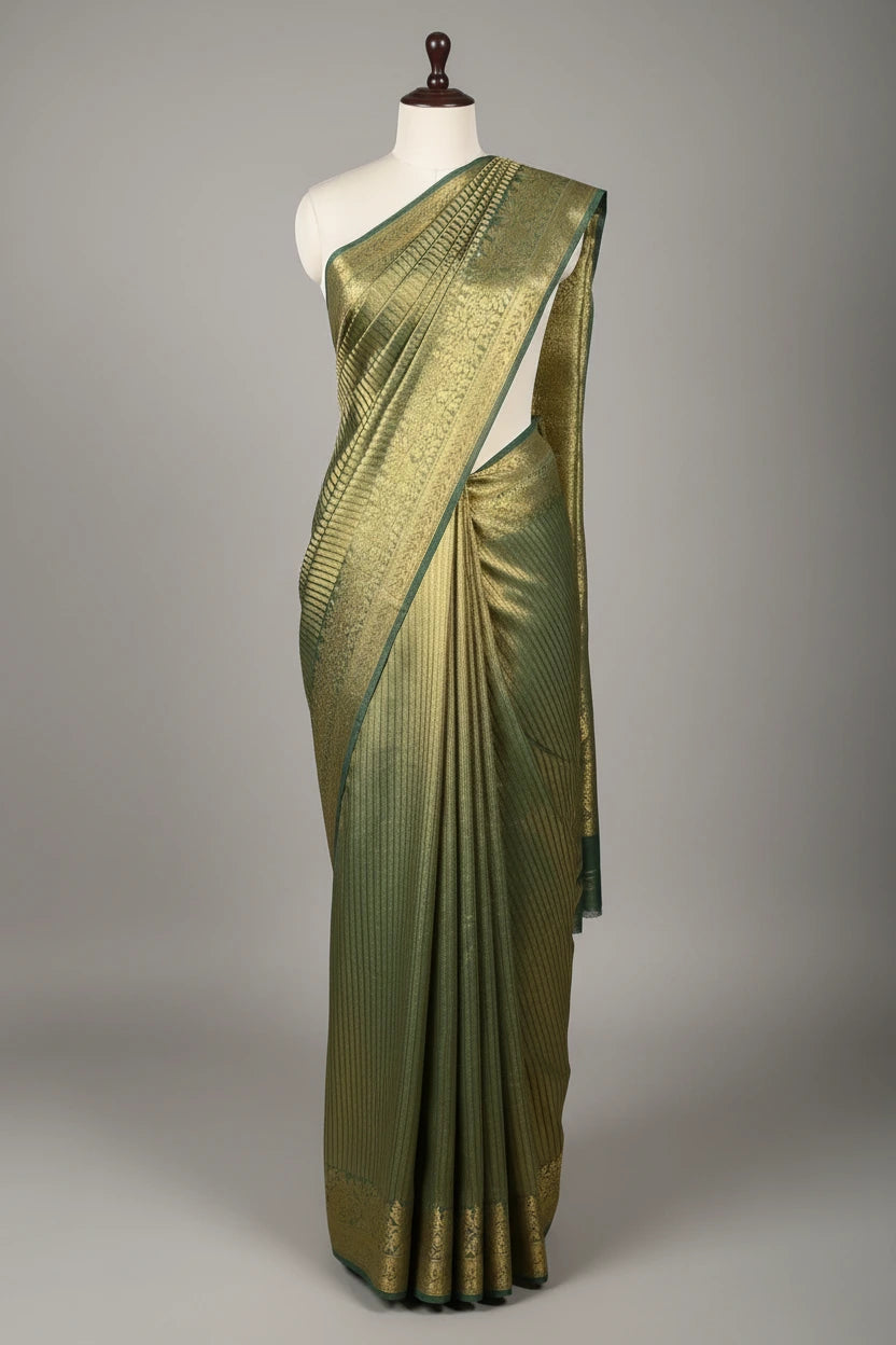 Bottle Green Tissue Silk Heritage Weave Banarasi Saree