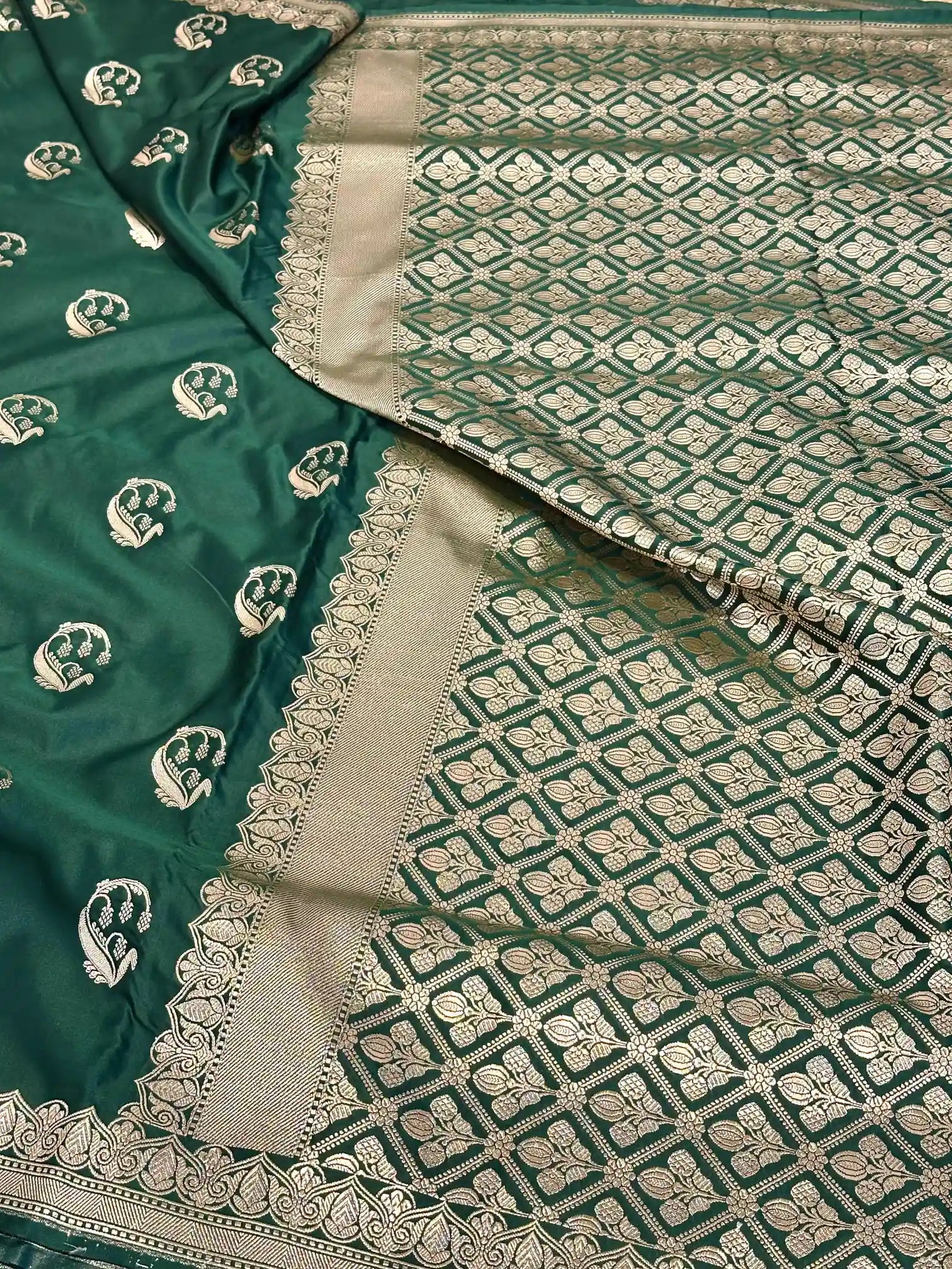 Bottle Green Traditional Weave Mashru Katan Saree