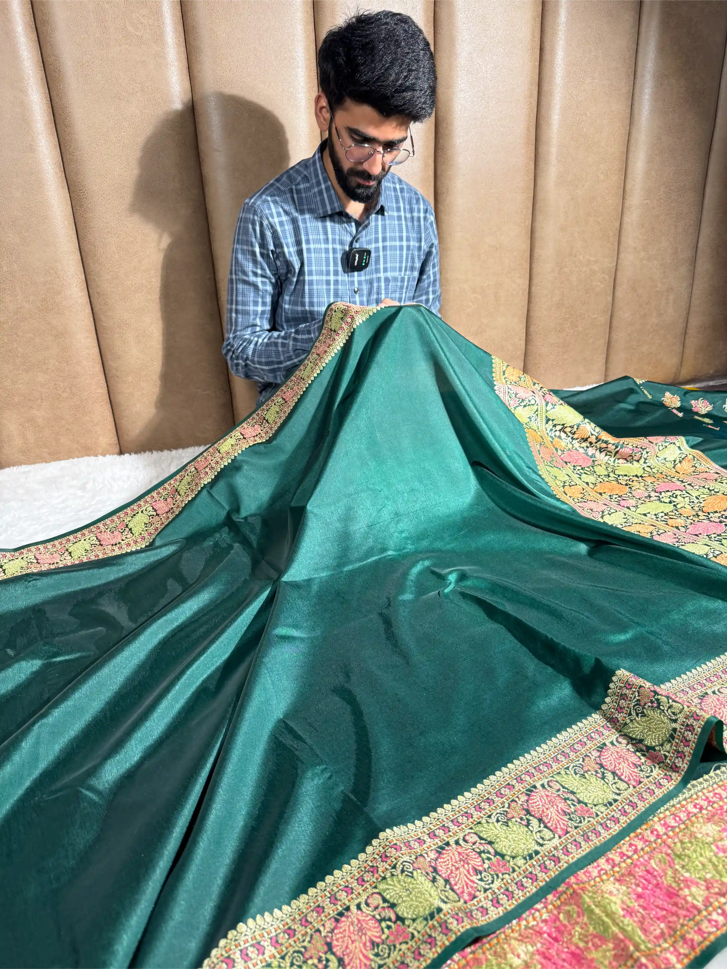 Bottle Green Warm Silk Tilfi Meenakari Weave Banarasi Saree