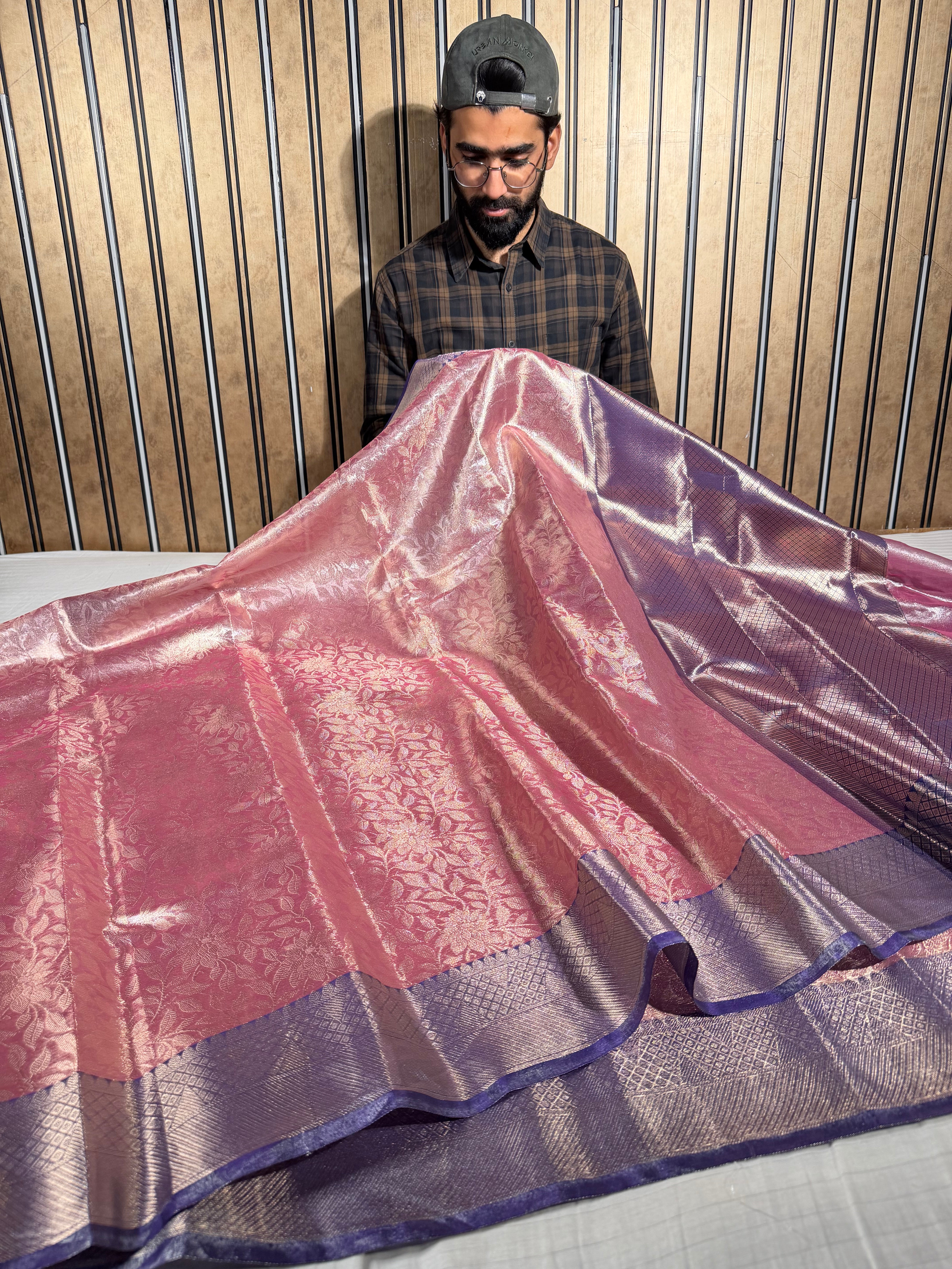 Bridal Kanjivaram Embossed Tissue Silk Saree