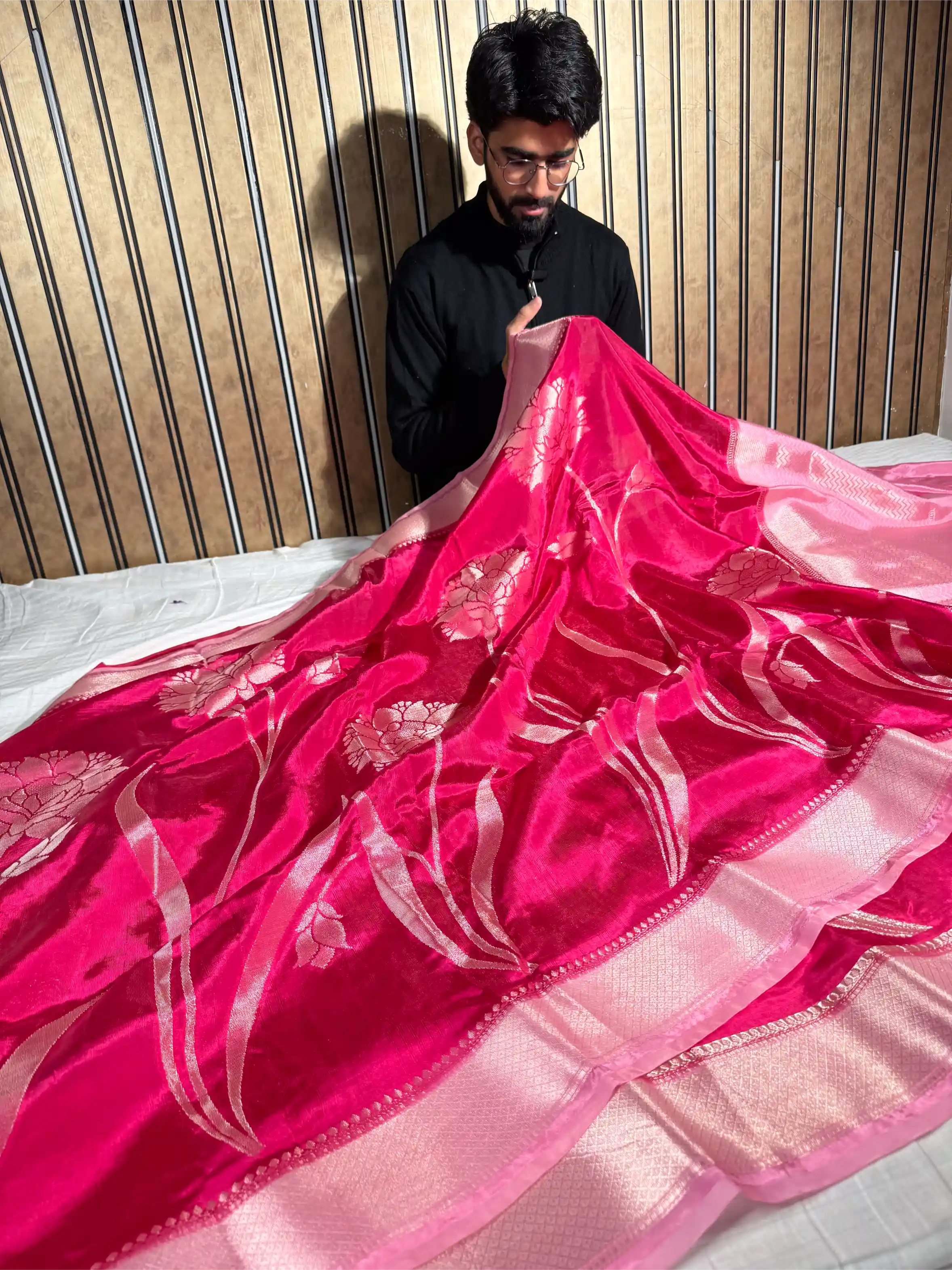 Bridal Rani Banana Silk Heritage Weave Banarasi Saree