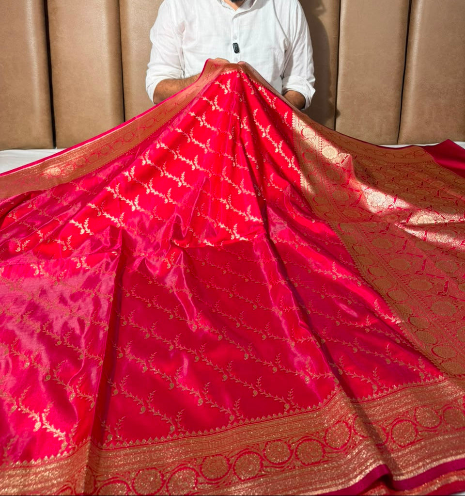 Bridal Rani Satin Silk Intricate Banarasi Saree
