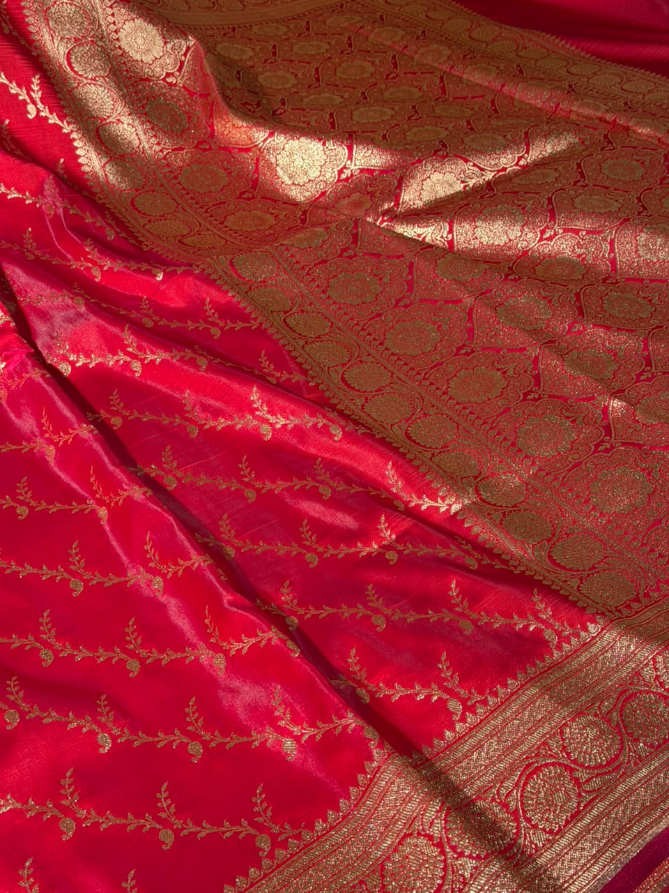 Bridal Rani Satin Silk Intricate Banarasi Saree