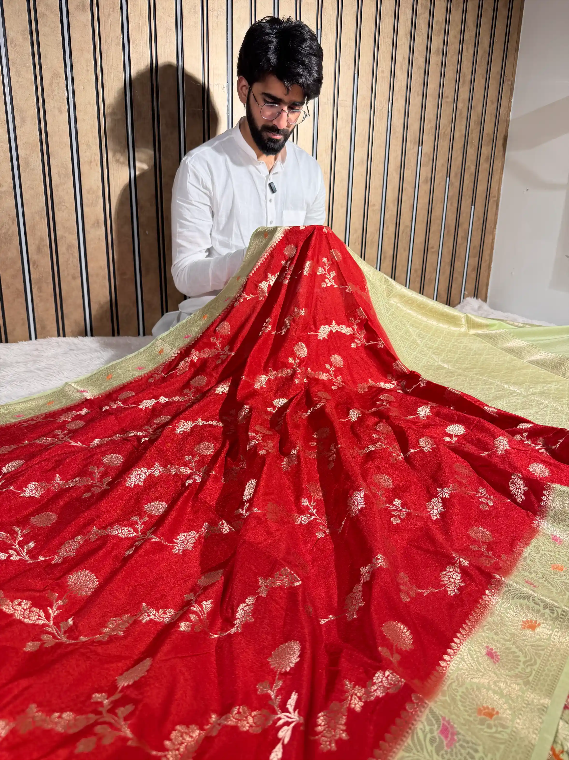 Bridal Red Chinia Silk Heritage Weave Banarasi saree