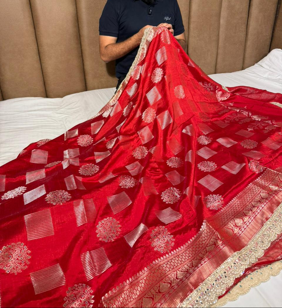 Bridal Red Dupion Silk Premium Designer Saree