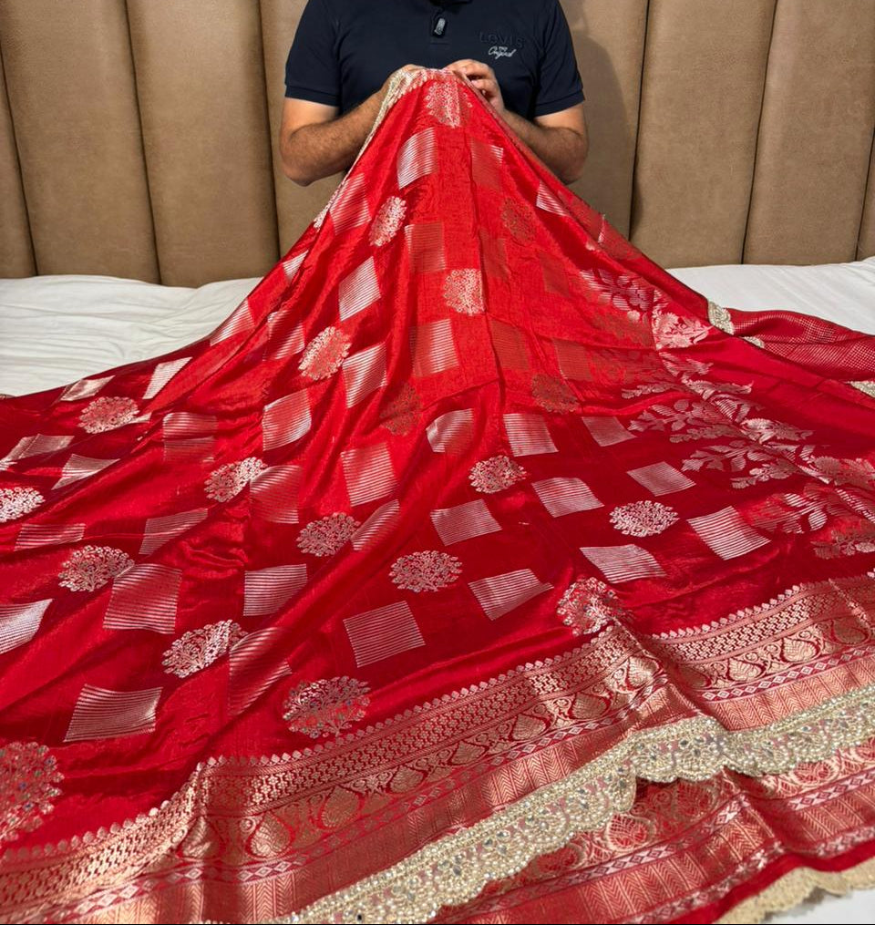 Bridal Red Dupion Silk Premium Designer Saree